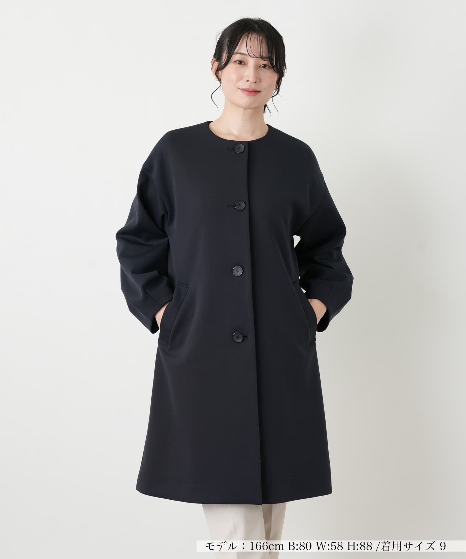 Leilian ダンボールニットコート レリアン ジャケット・アウター ステンカラーコート ネイビー ブラック
