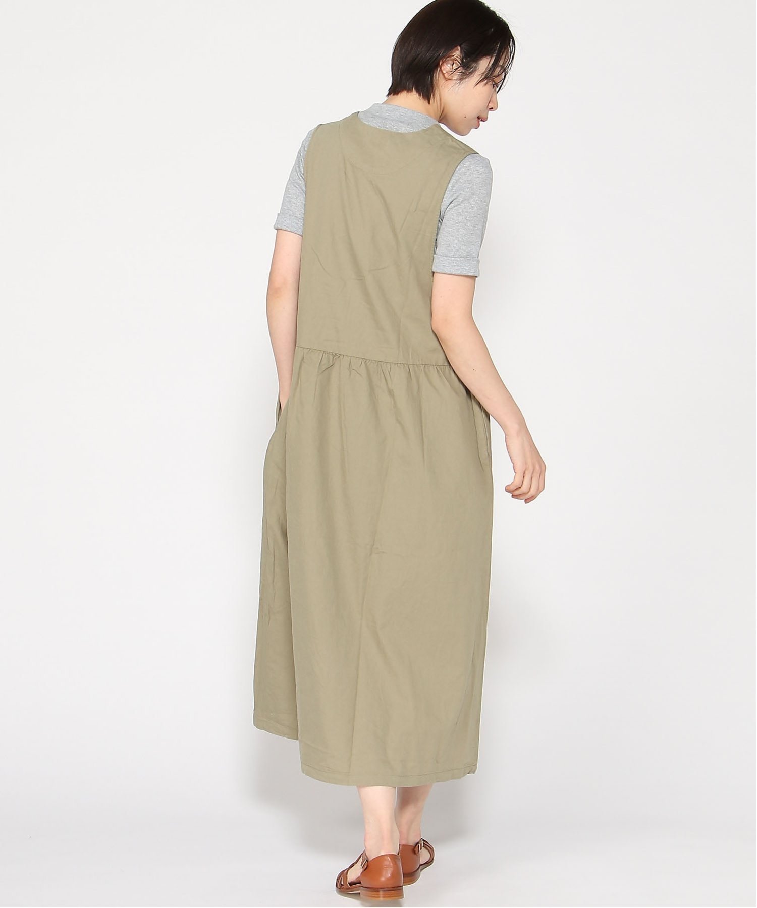 cloudnine cloudnine/ロングジャンスカ Aライン 軽量デニム ワンピース 体型カバー クラウドナイン ワンピース・ドレス ワンピース カーキグリーン【送料無料】