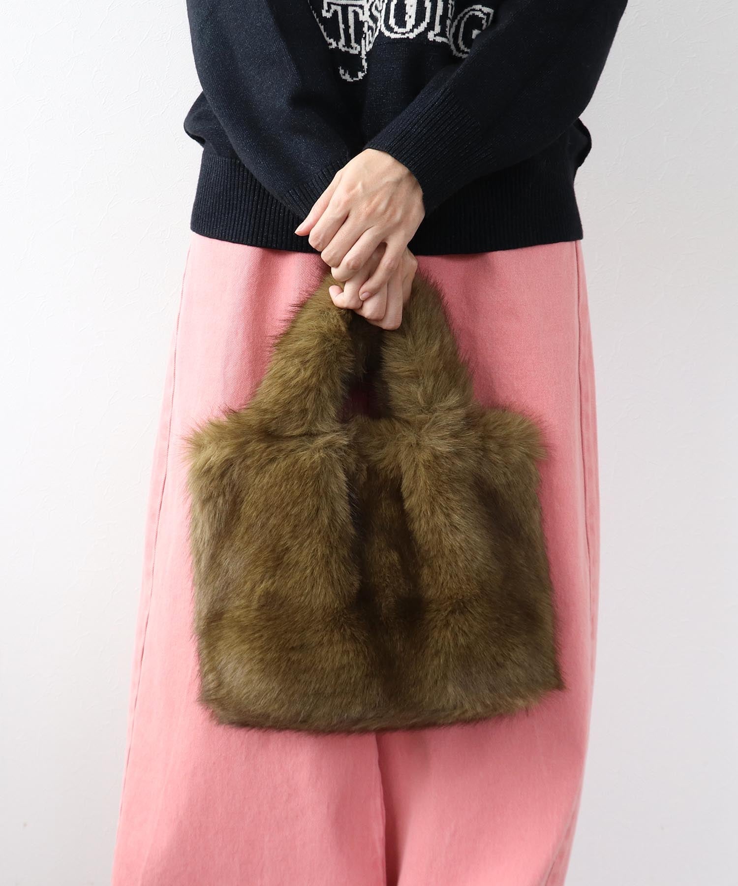 【SALE／70%OFF】Three Four Time Three Four Time/エコファーシンプルトート スリーフォータイム バッグ トートバッグ カーキグリーン