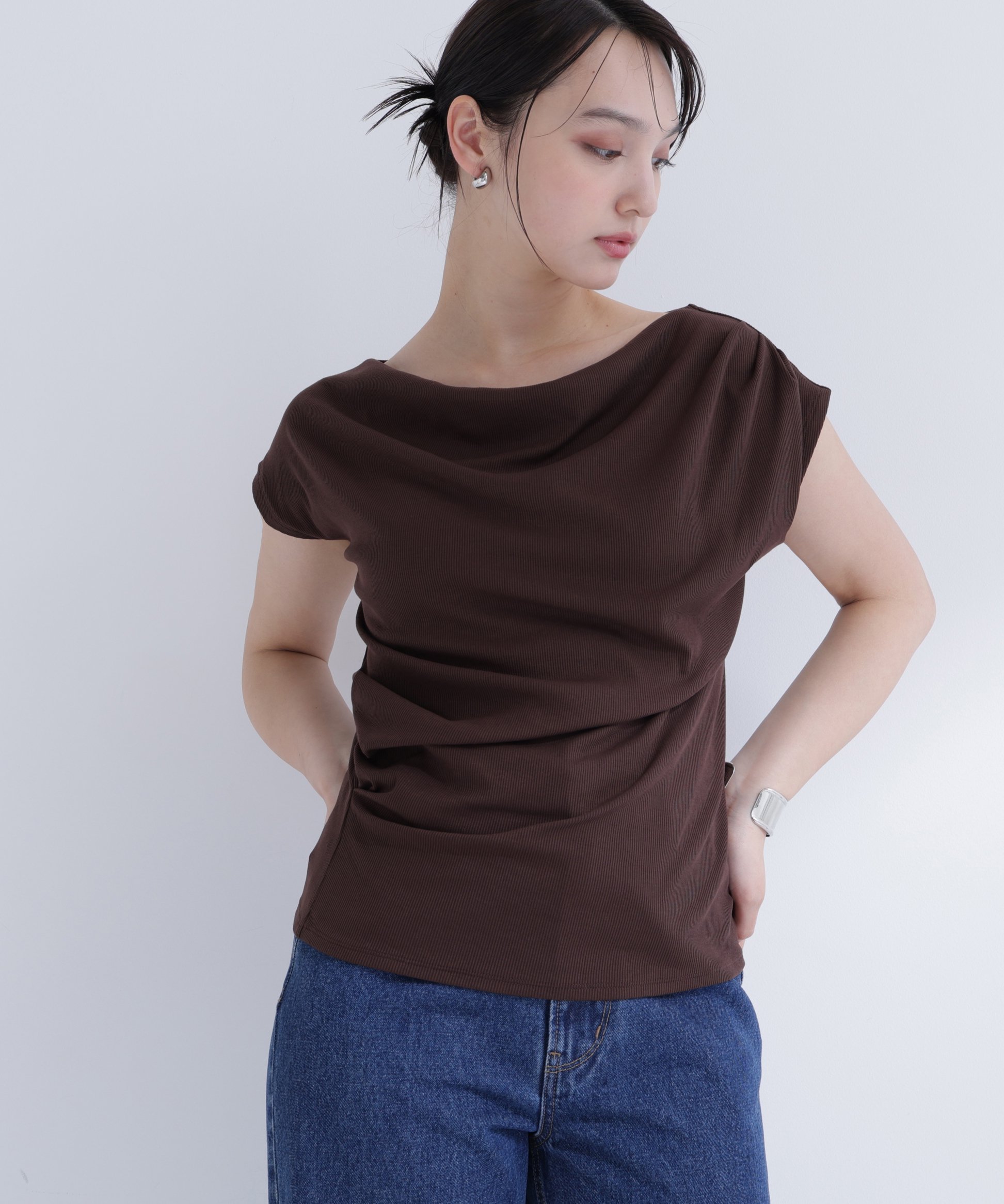 NATURAL BEAUTY BASIC ドレープカットソー ナチュラルビューティベーシック トップス カットソー・Tシャツ グレー ホワイト