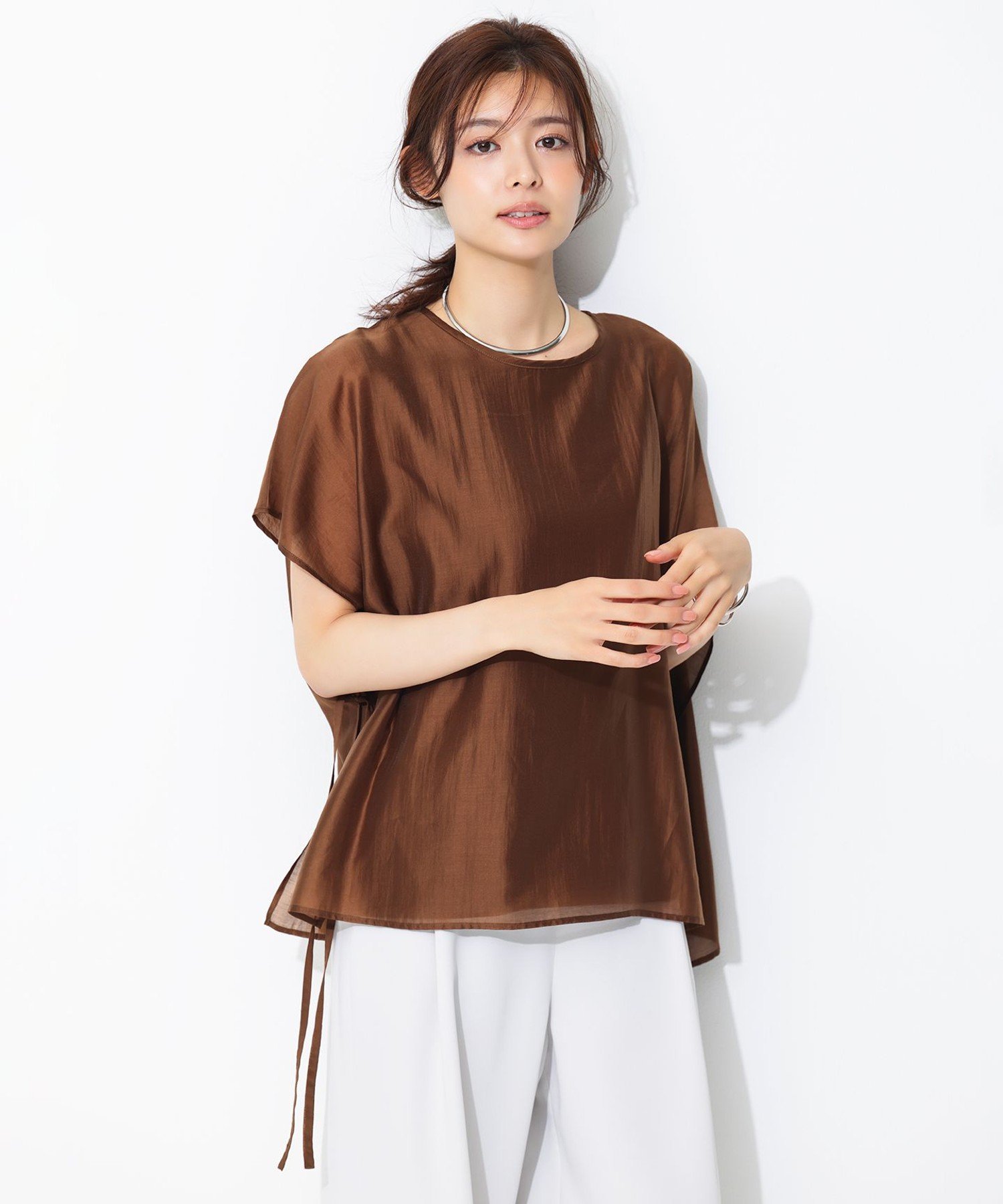 UNFILO シアー レイヤード Tシャツ アンフィーロ トップス カットソー・Tシャツ ブラック ブラウン ホワイト