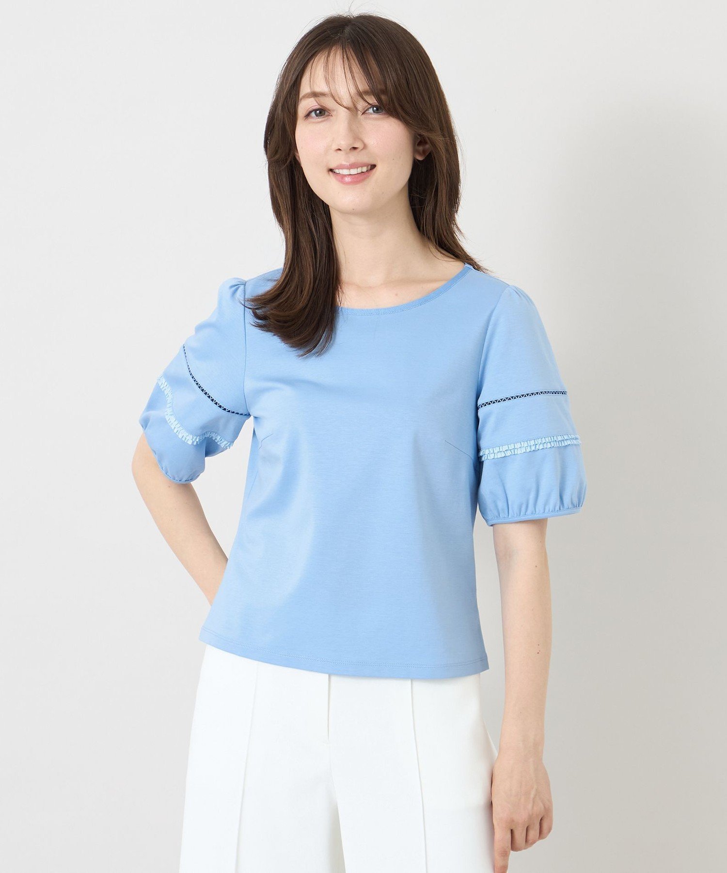 TO BE CHIC ハイゲージポンチ レーススリーブトップス トゥー ビー シック トップス カットソー・Tシャツ ブルー イエロー