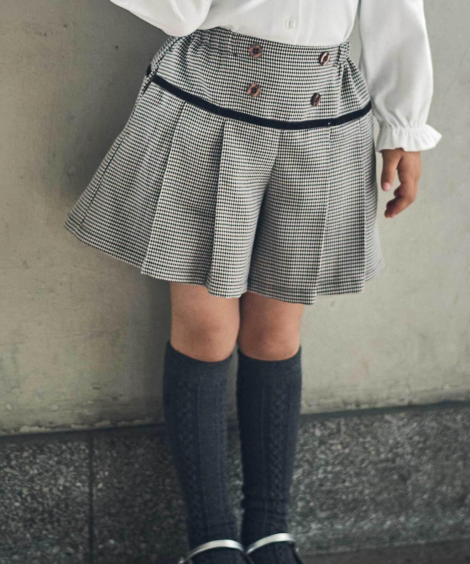 BeBe 【お揃い】千鳥格子切り替えプリーツショートパンツ(90~160cm) ベベ オンライン ストア パンツ キュロット ブラック ブラウン【送料無料】