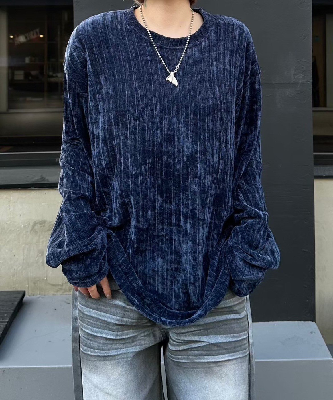 Chikashitsu + 【Chikashitsu +】velour rib knit ネバーマインドザエックスユー／チカシツプラス トッ..