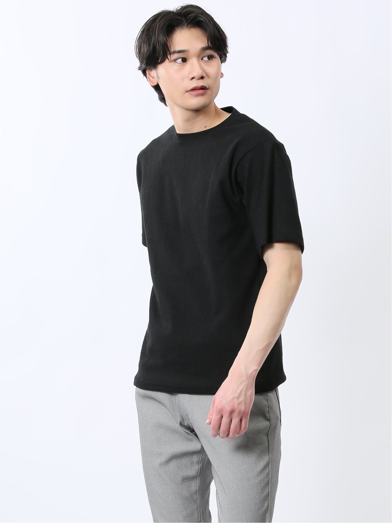 【SALE／30%OFF】m.f.editorial ジャガード クルーネック半袖Tシャツ タカキュー トップス カットソー・Tシャツ ホワイト グレー
