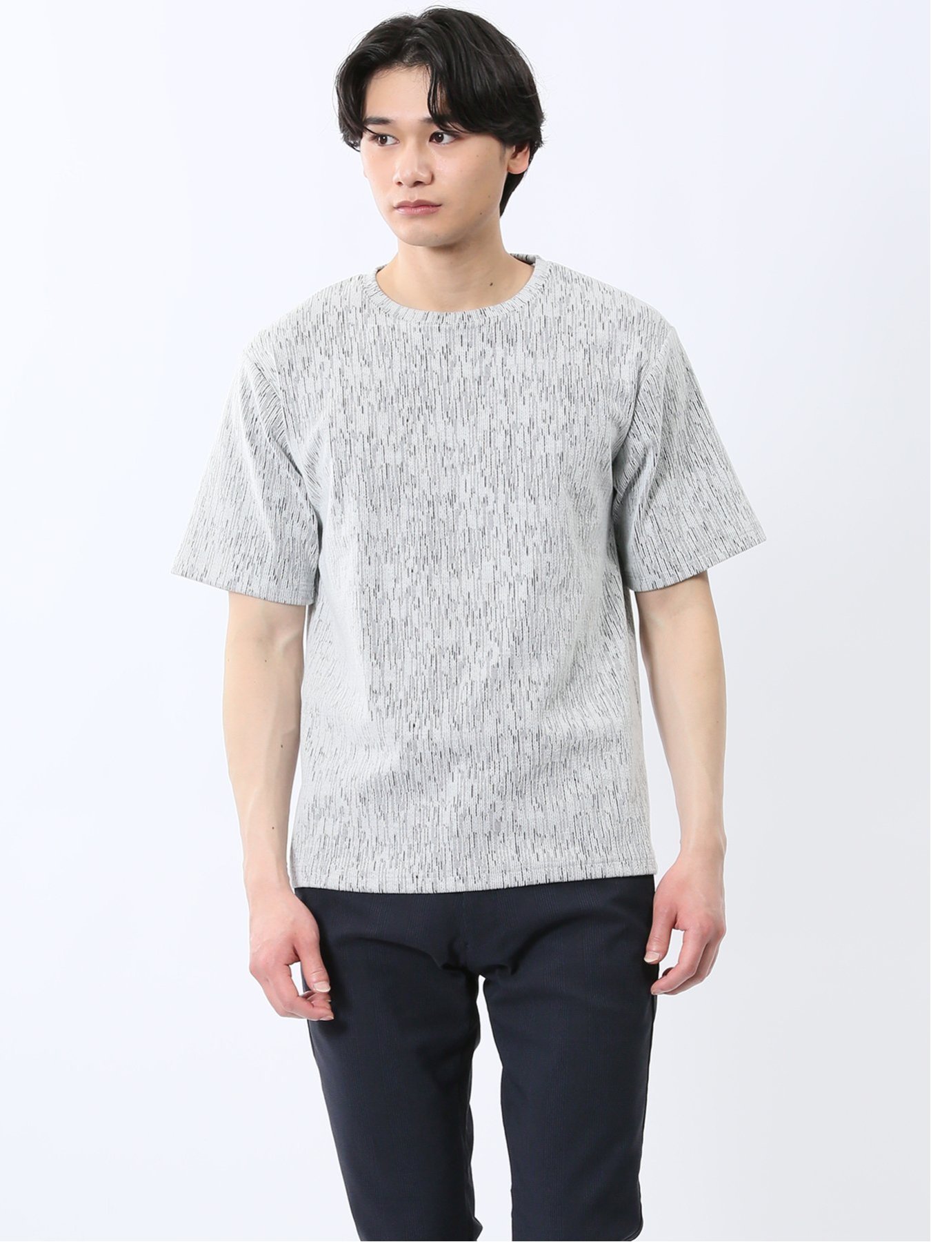 【SALE／30%OFF】m.f.editorial ジャガード クルーネック半袖Tシャツ タカキュー トップス カットソー・Tシャツ ホワイト グレー