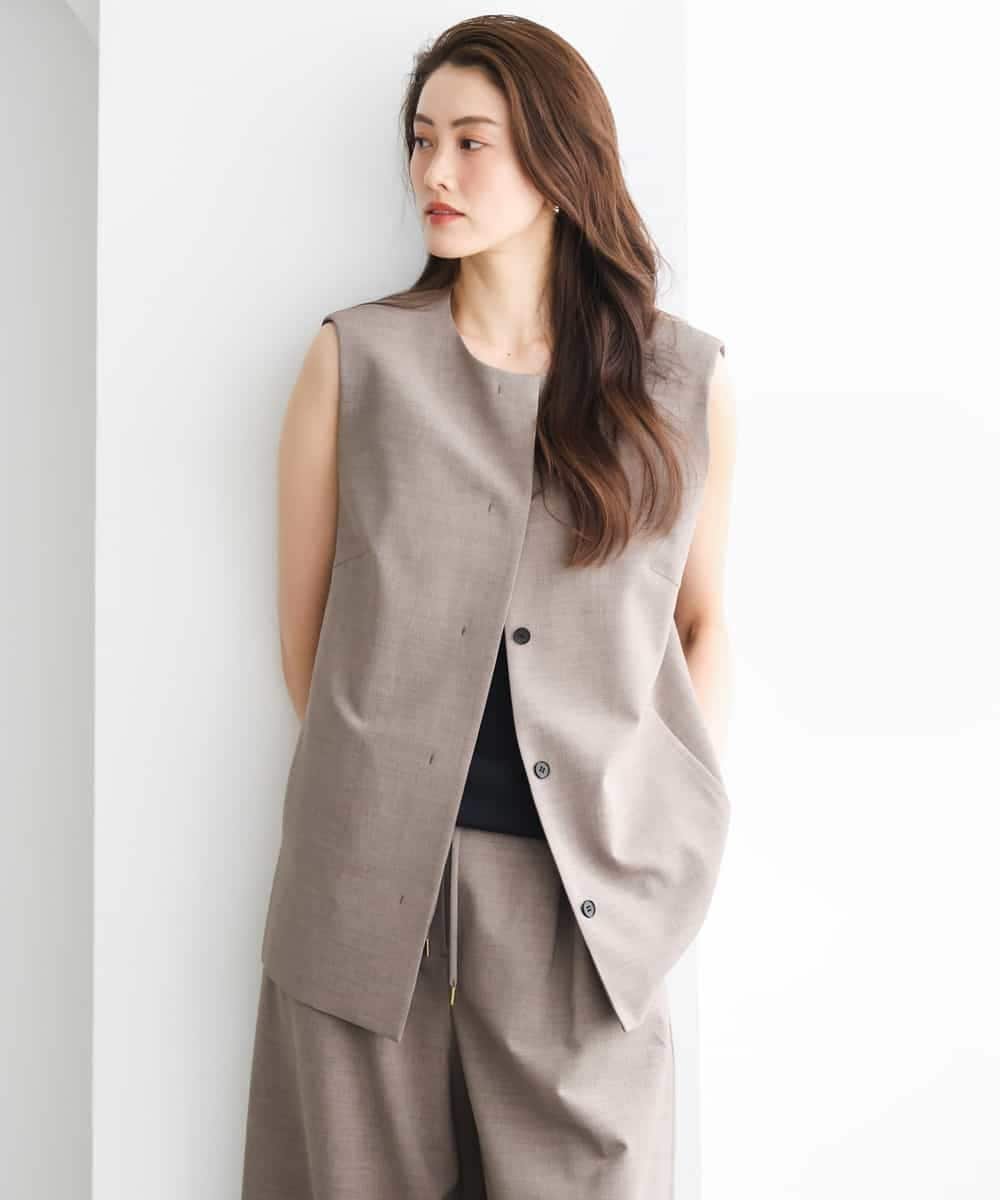 乐天商城 - MICHEL KLEIN [セットアップ対応]ノーカラージレ ミッシェルクラン ジャケット・アウター ノーカラージャケット ブラック ブラウン【送料無料】