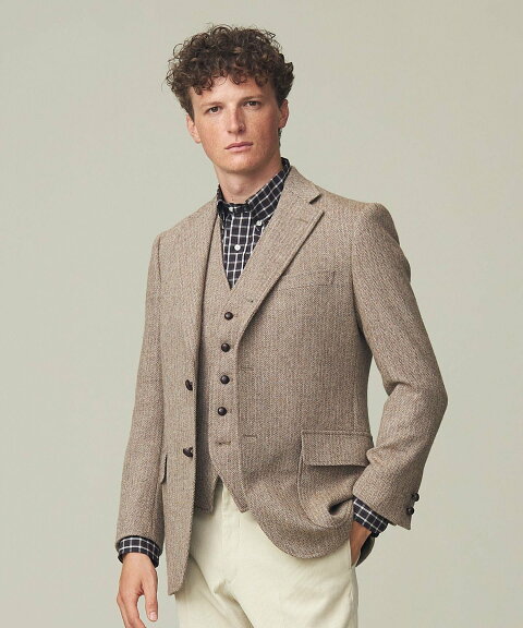 Lovat Laverock Tweed Herringbone Sack Sport Coat BROVSW0004: Beige Lovat Laverock Tweed Herringbone Sack Sport Coat BROVSW0004: Beige
