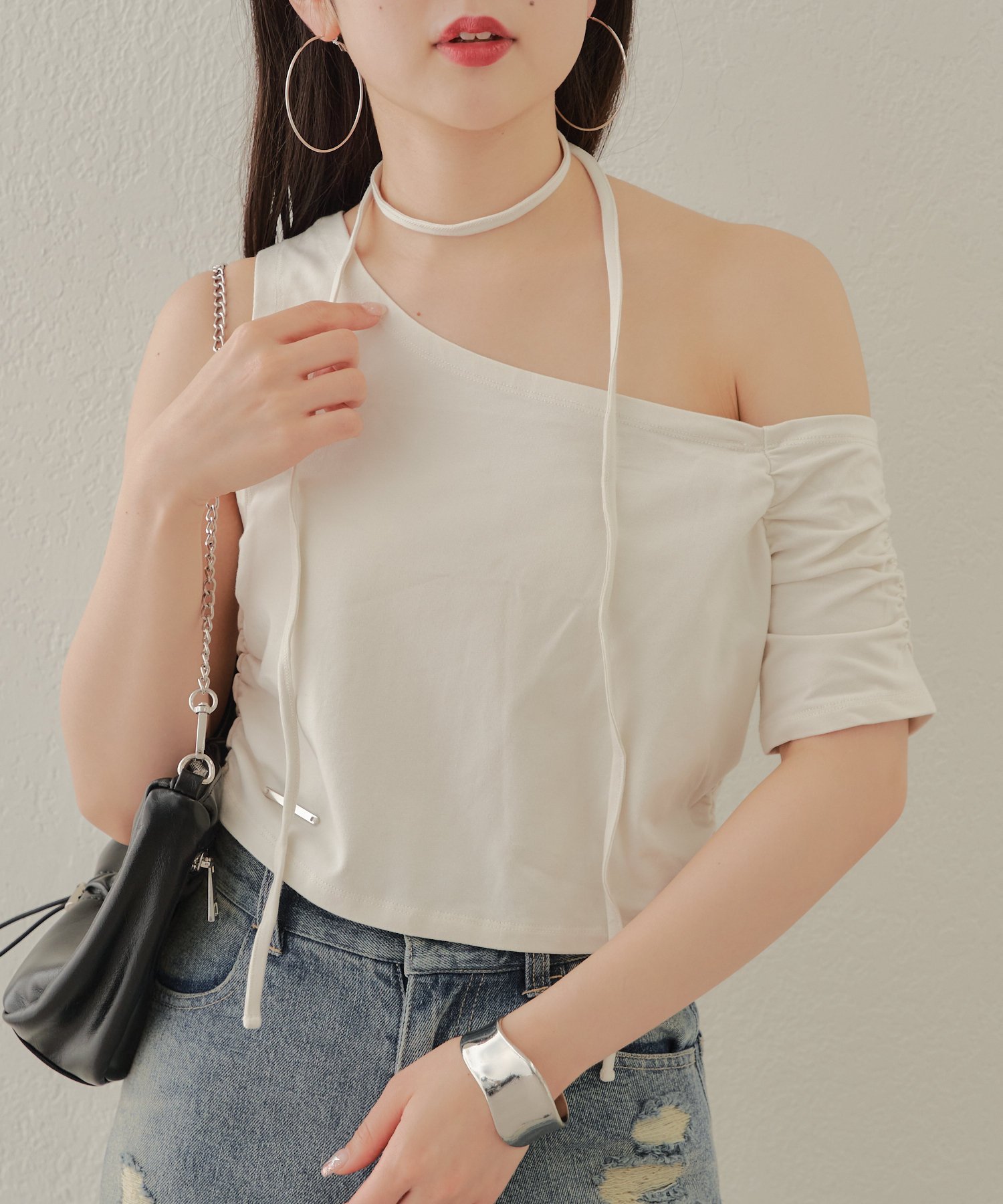 【SALE/96%OFF】PAL GROUP OUTLET 【Chico】チョーカー付ワンショルピグメントT パル グループ アウトレット トップス カットソー...