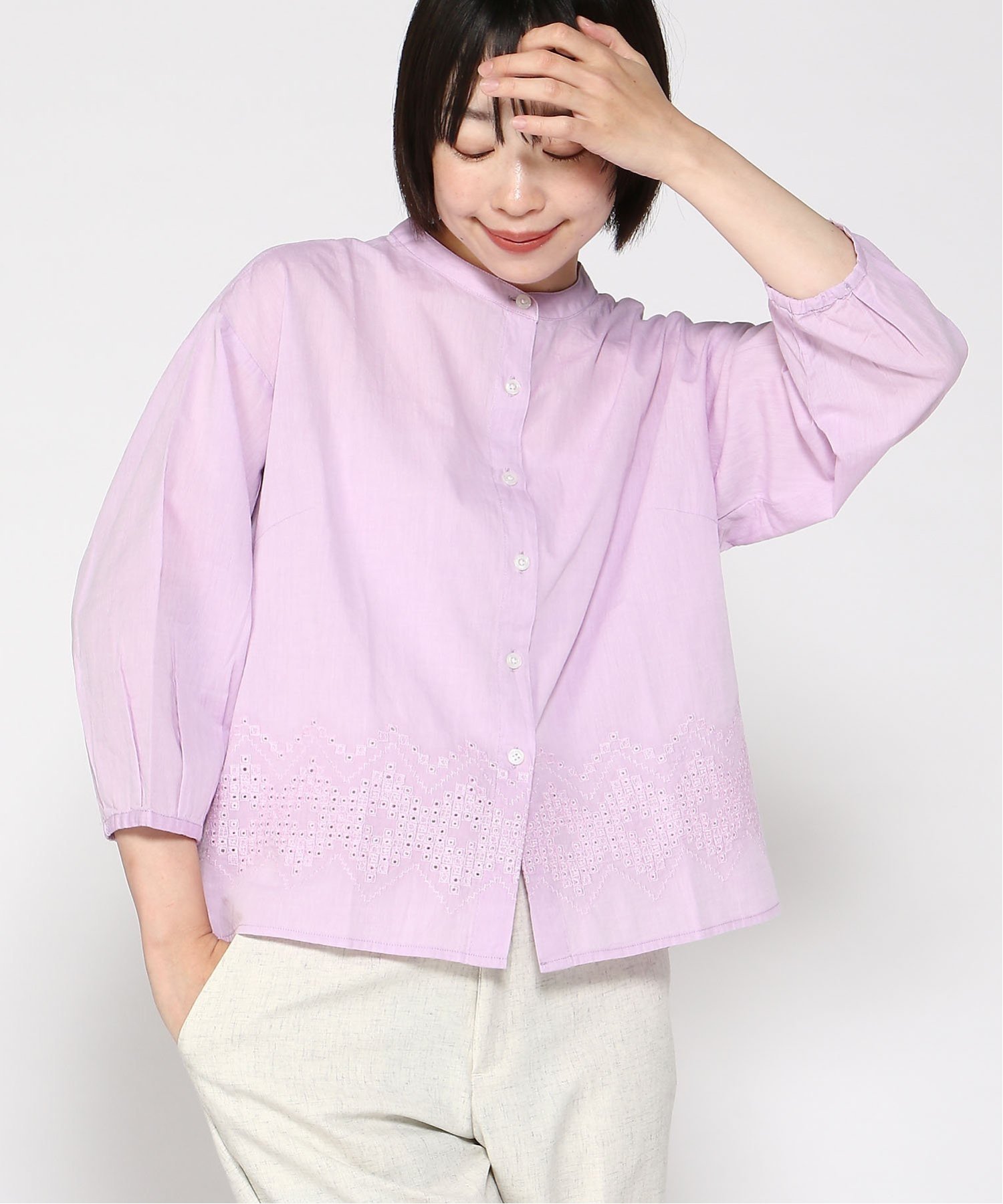 【SALE／30%OFF】CROCODILE (W)コットン 裾刺繍 ブラウス クロコダイル トップ