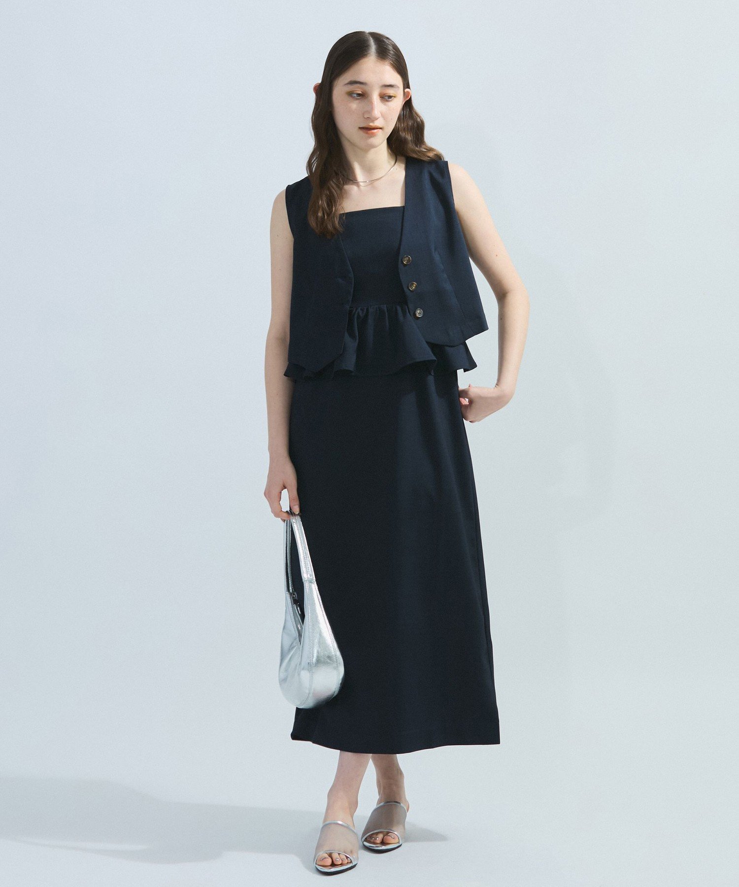 ketty 麻調ライトツイルアンサンブル≪手洗い可能≫ ケティ ワンピース・ドレス ワンピース ベージュ ネイビー