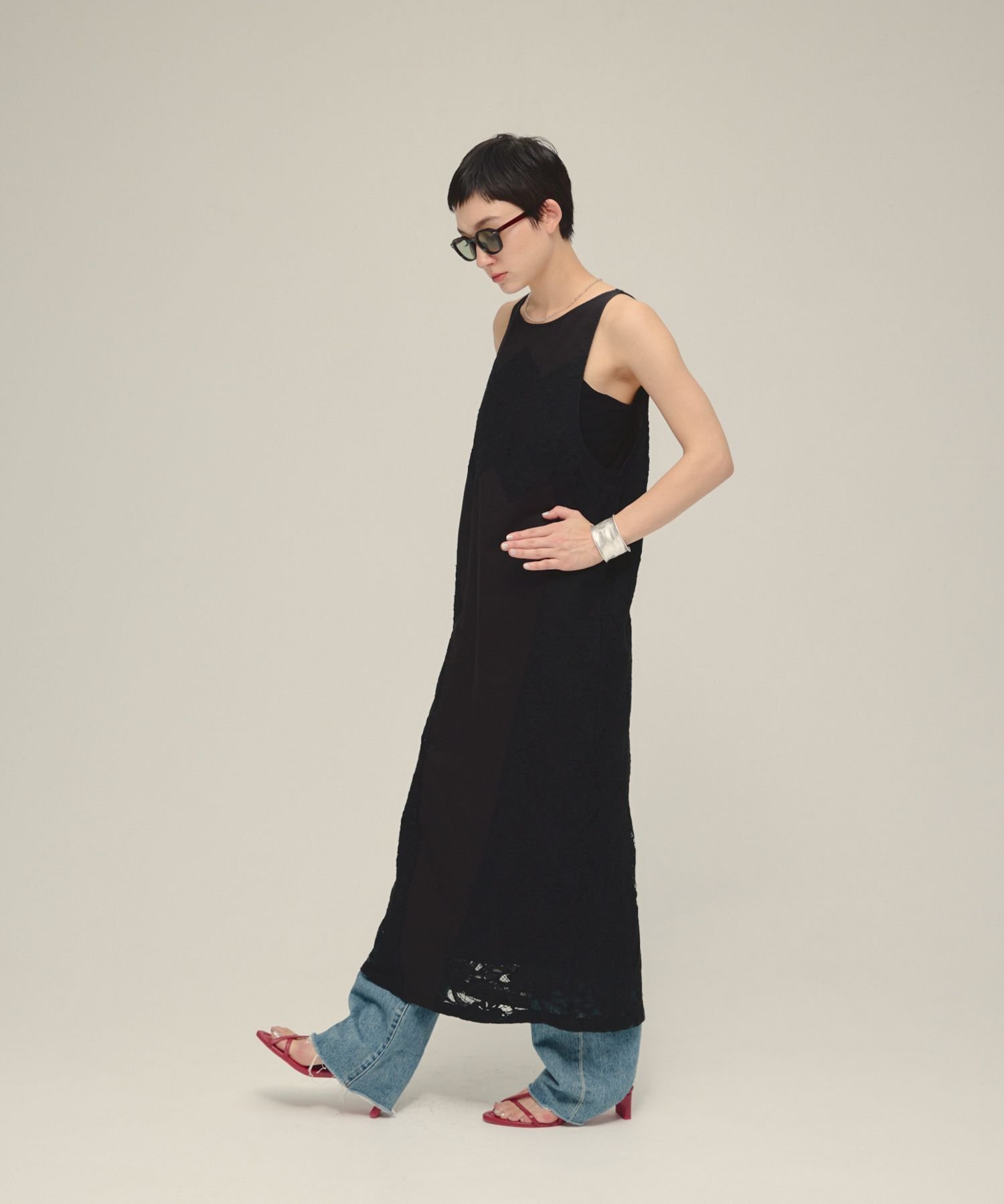 eL Lace I Line One-Piece ジーナシス ワンピース・ドレス ワンピース ブラック ブルー