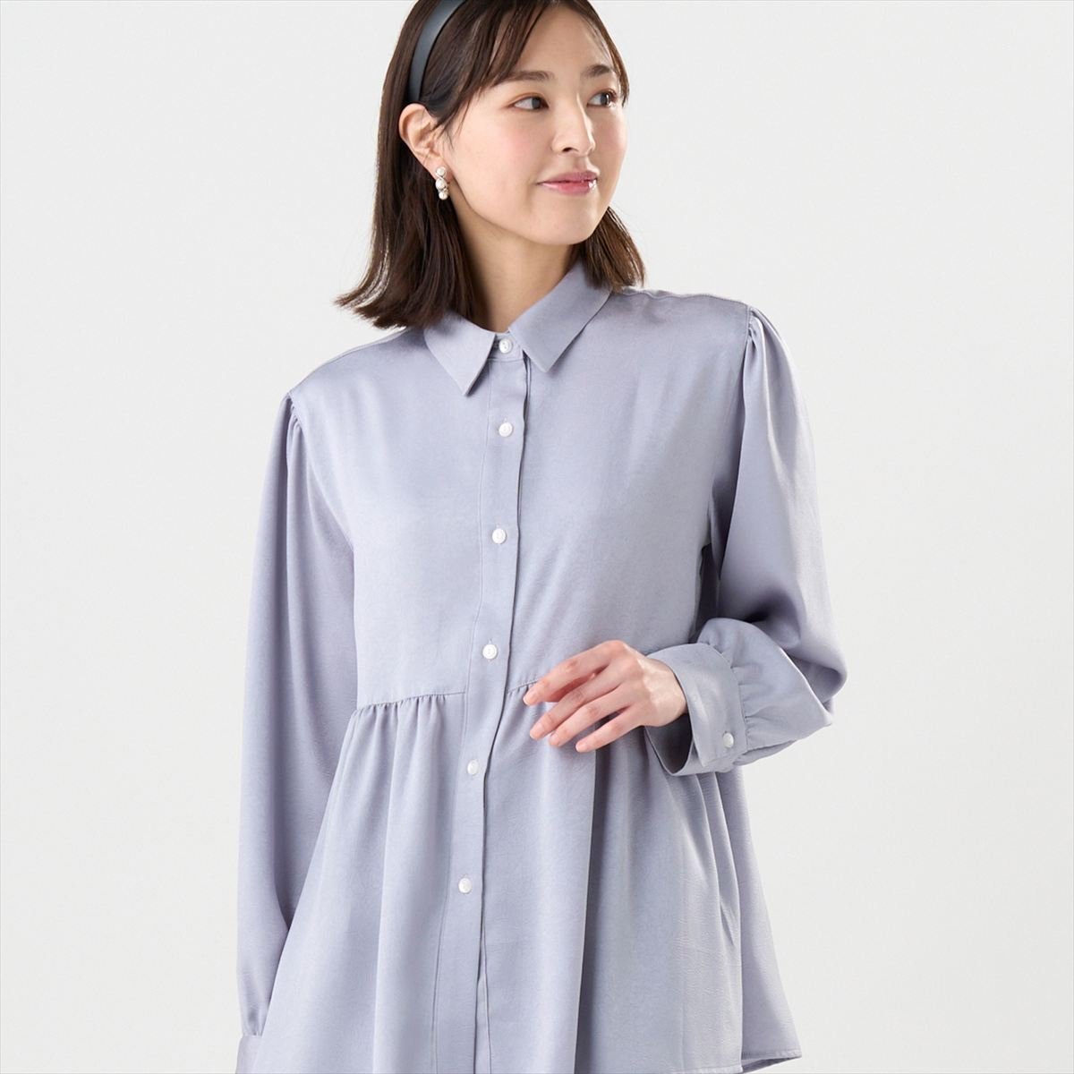 BRICK HOUSE by Tokyo Shirts クラッシュスエード ペプラムシャツブラウス 長袖 レディース BL02J500DB10R00-10 トーキョーシャツ トップス シャツ・ブラウス ブルー【送料無料】のサムネイル