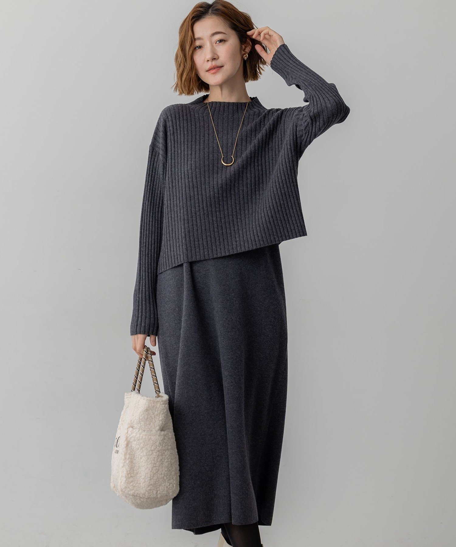 23区 【洗える】レイヤードニットツイン ワンピース ニジュウサンク ワンピース・ドレス ワンピース ブラウン ネイビー グレー【送料無料】のサムネイル