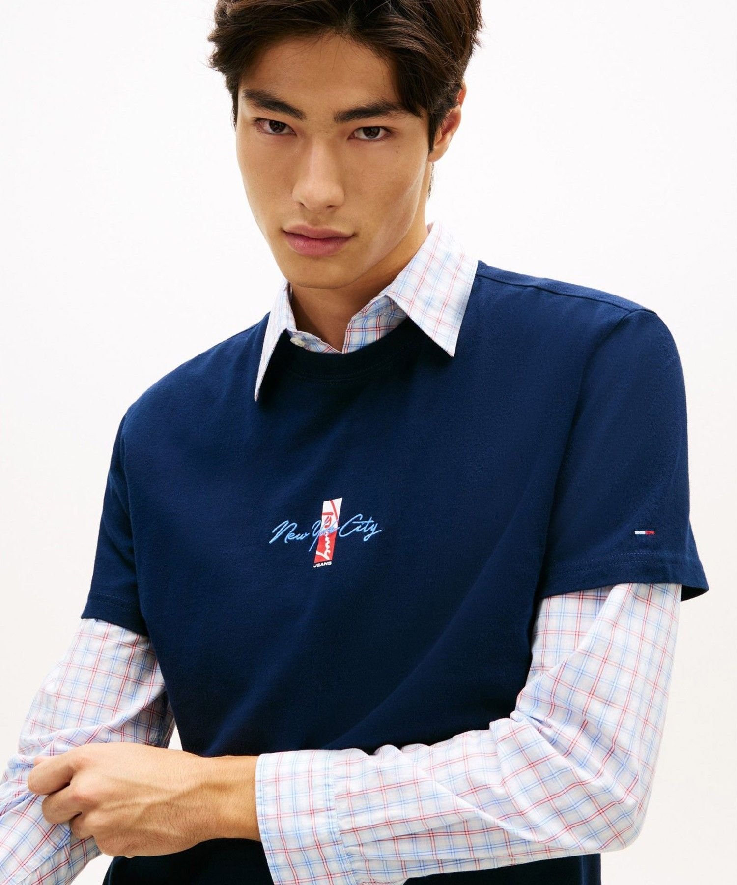 TOMMY JEANS サインブロックショートスリーブTシャツ 26SS トミーヒルフィガー トップス カットソー・Tシャツ ネイビー ホワイト【送料無料】