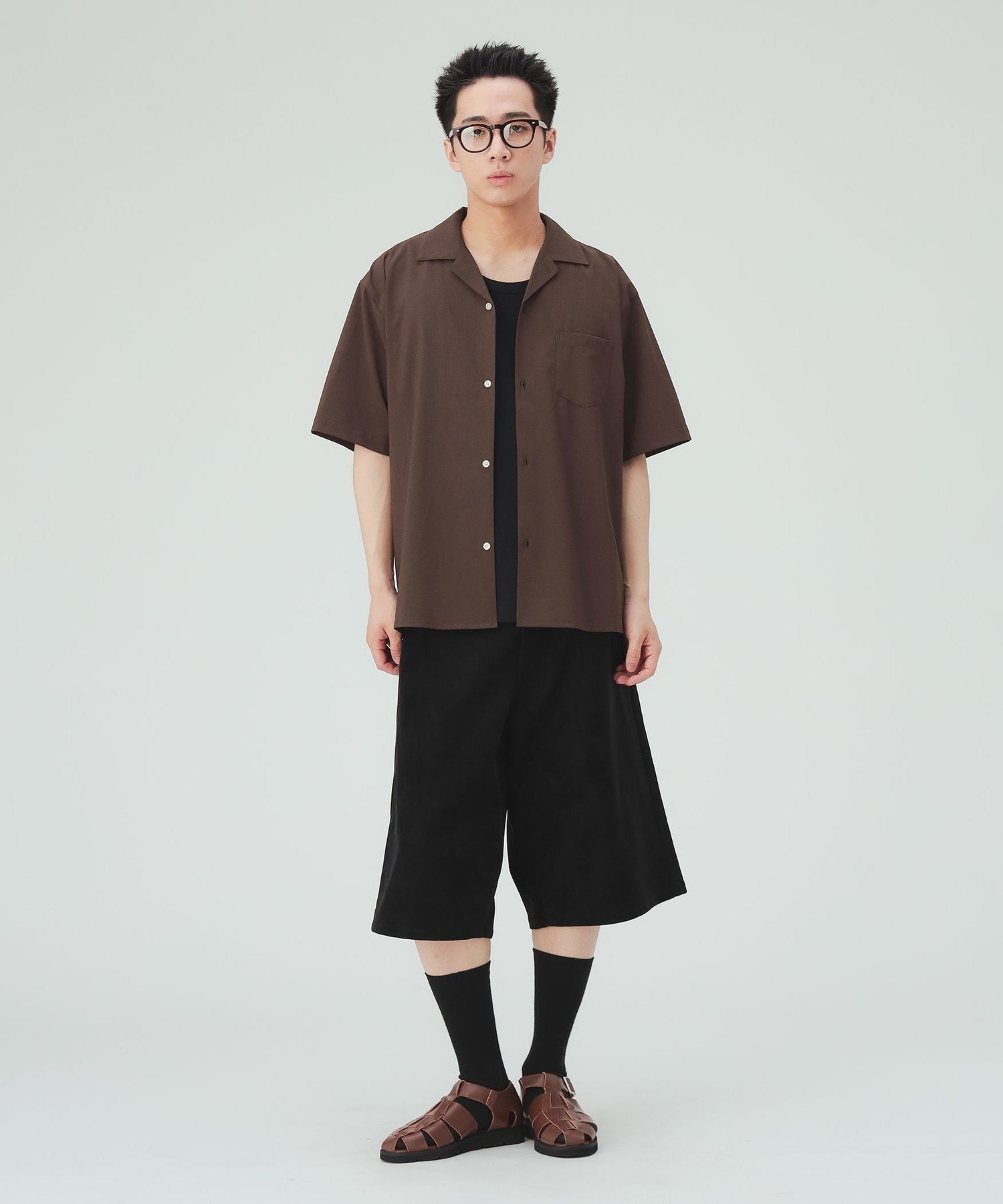 MEN 【7/31値下げ】フェイクレザー ワイドストレート ショーツ ビームス ハート パンツ その他のパンツ ブラック