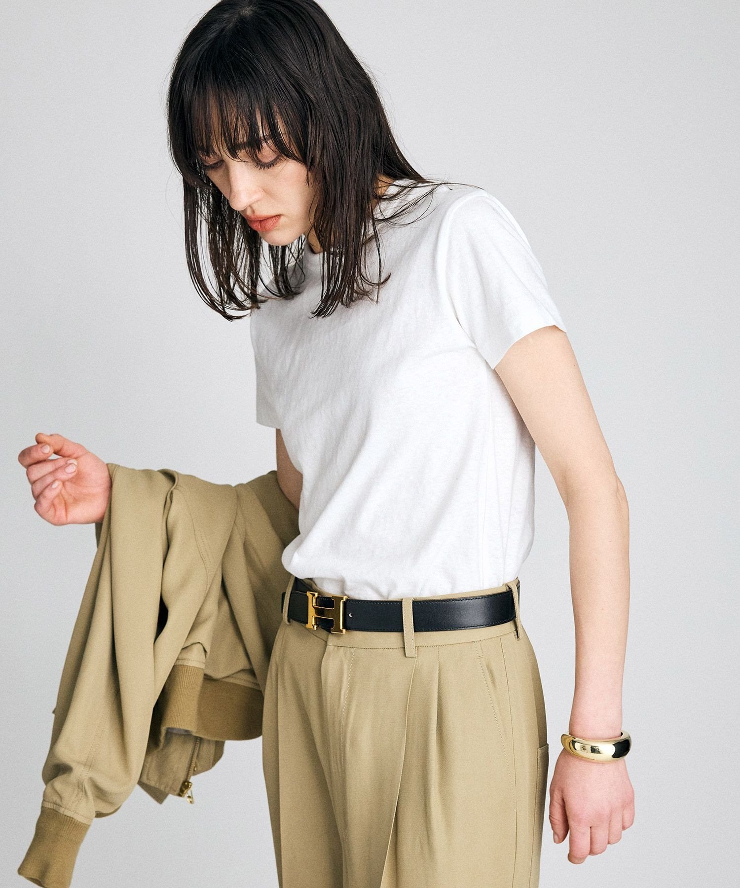 コンパクトTシャツ ブリル トップス カットソー・Tシャツ ブラウン ブラック ブルー カーキグリーン ホワイト