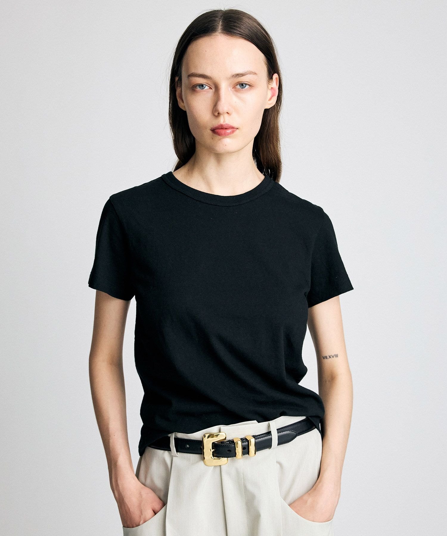コンパクトTシャツ ブリル トップス カットソー・Tシャツ ブラウン ブラック ブルー カーキグリーン ホワイト