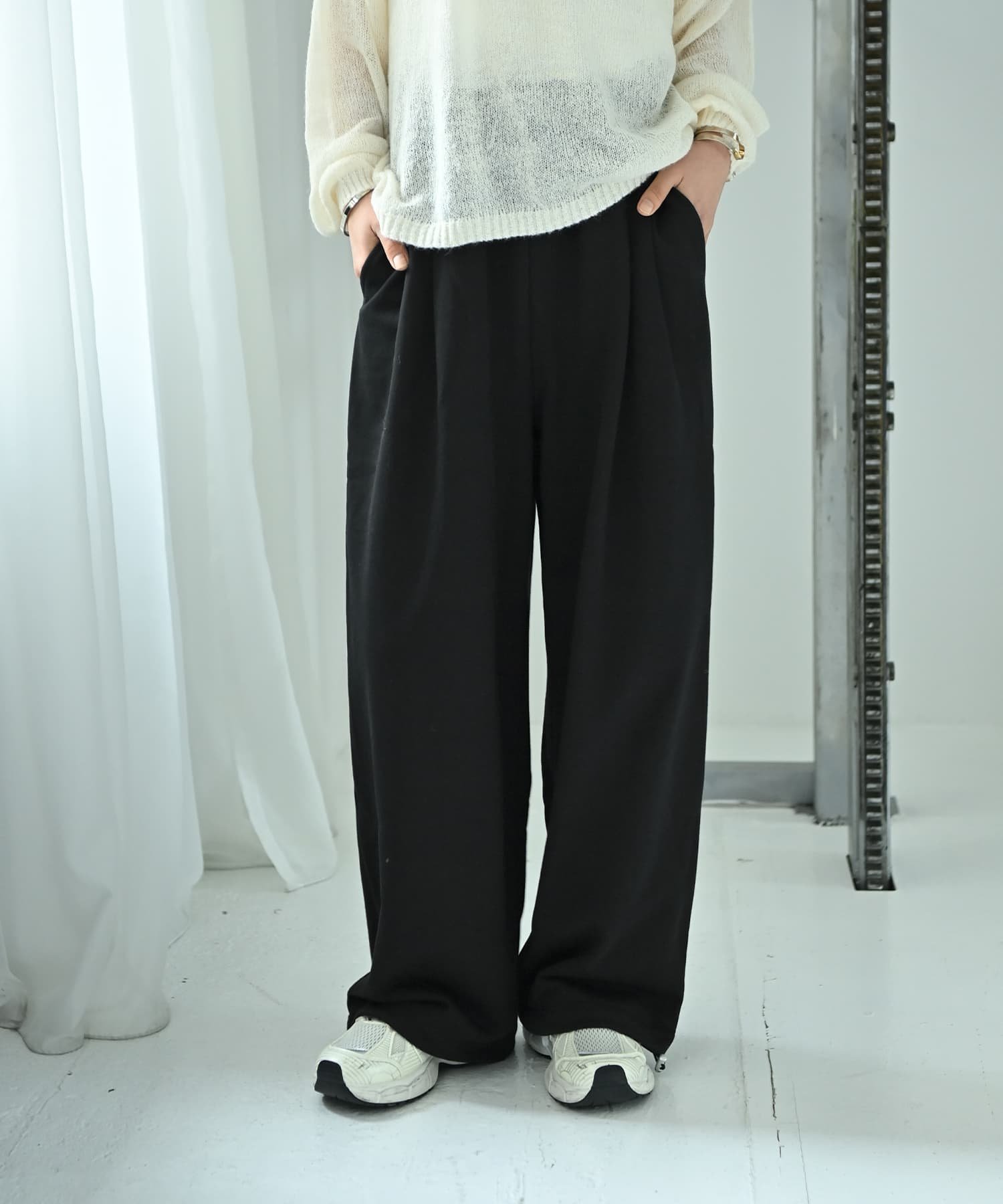 STYLE DELI 【BLK001】裏毛2タックパンツ スタイルデリ パンツ スラックス・ドレスパンツ ブラック【送料無料】