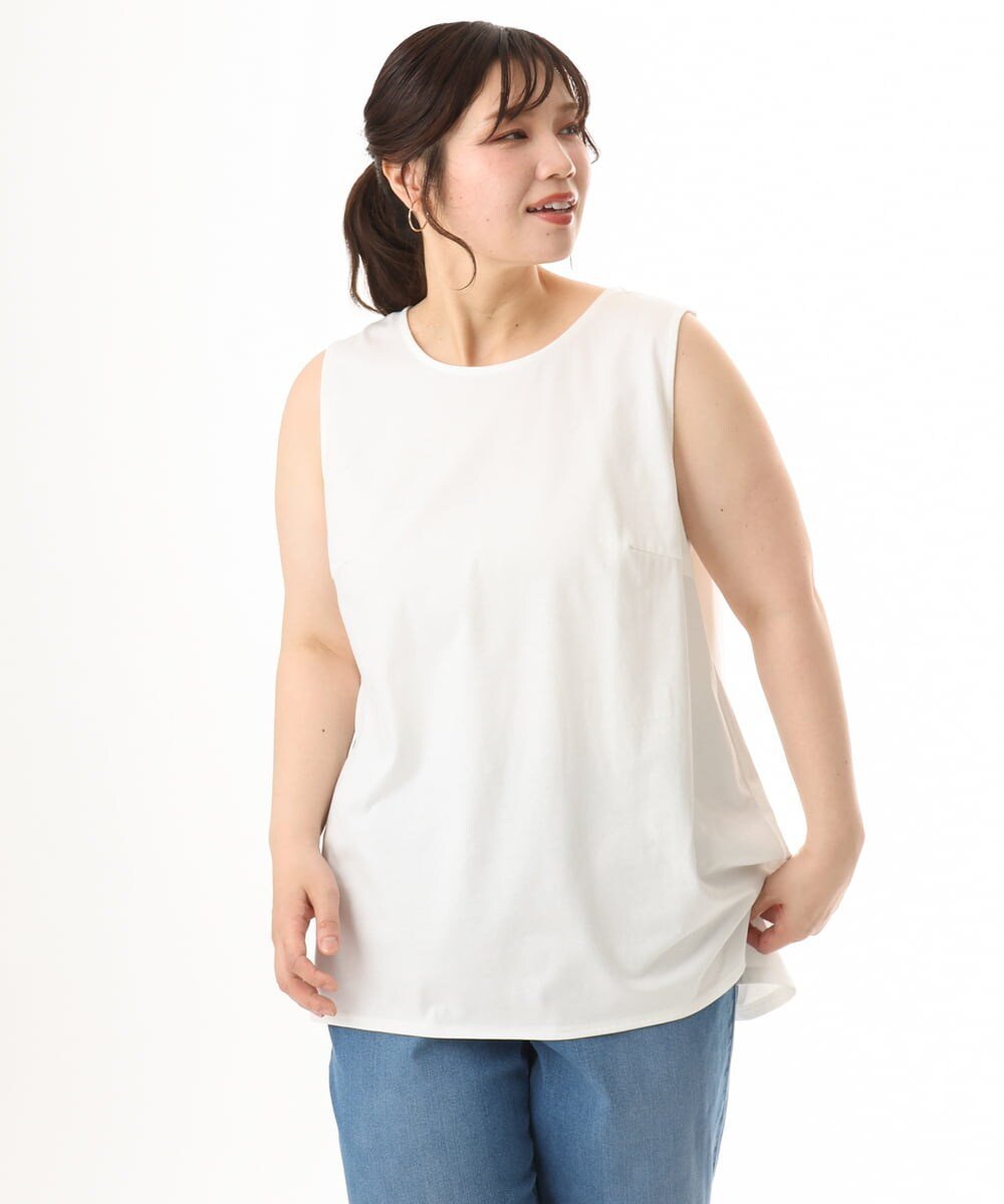 【大きいサイズ】サイドスリットロングタンクトップ エウルキューブ トップス カットソー・Tシャツ ホワイト
