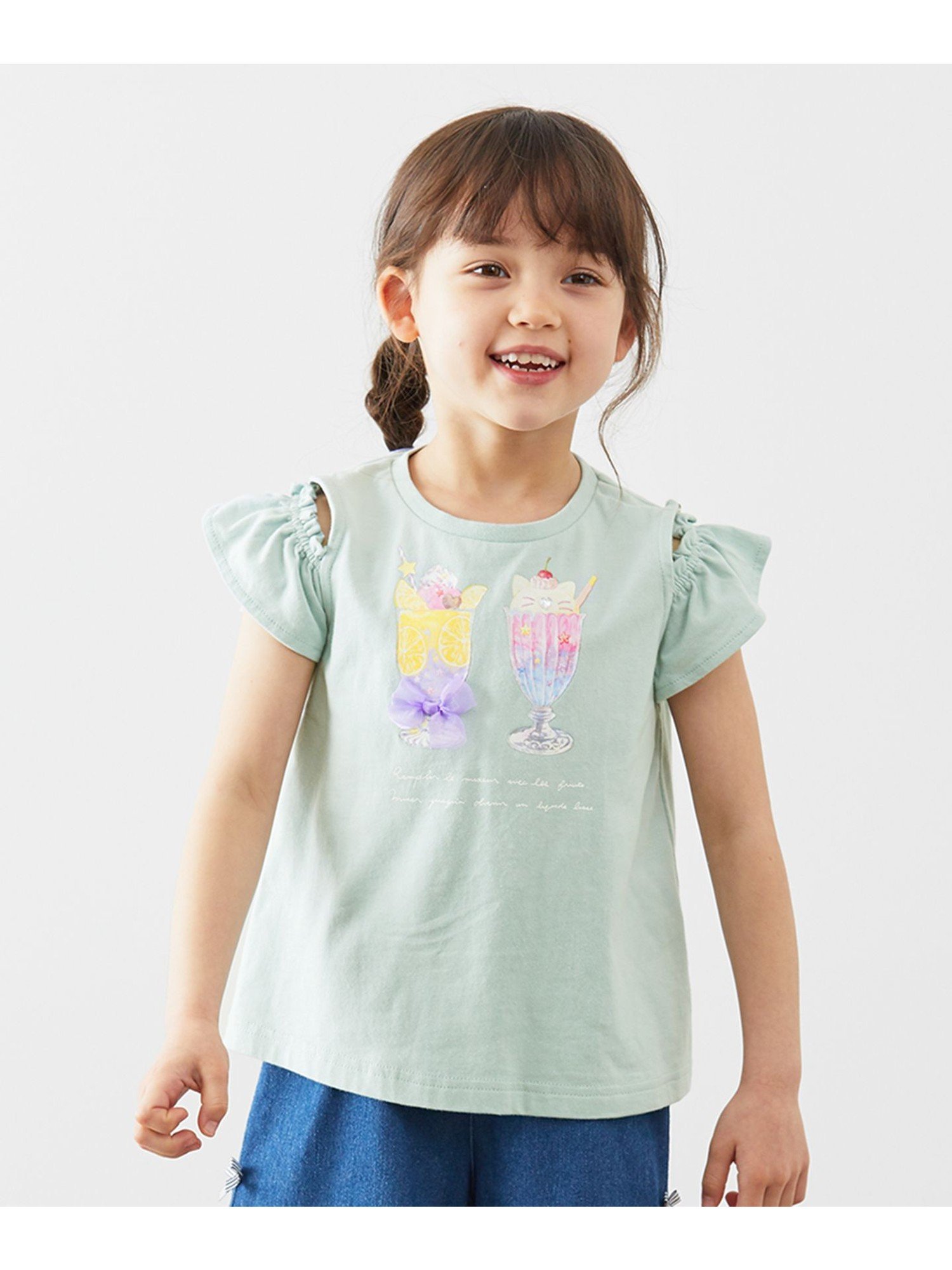 【SALE／30%OFF】any FAM KIDS オンオフショルダーパフェTシャツ エニィファム カットソー Tシャツ ホワイト ピンク グリーン