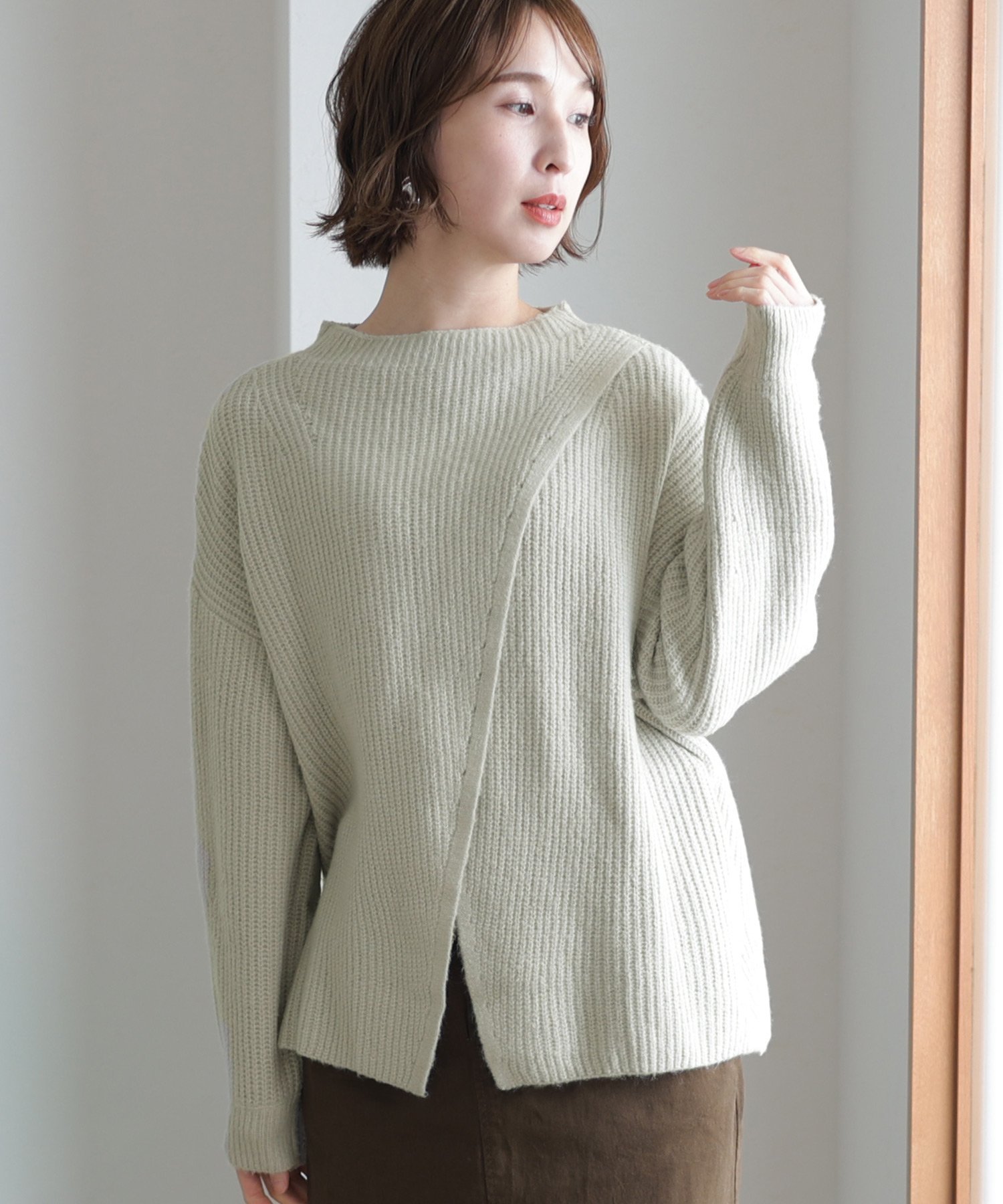 PourVous 2wayクロスアシメセーター カットソーきれいめトップス 長袖ニット レディース プールヴー ト..