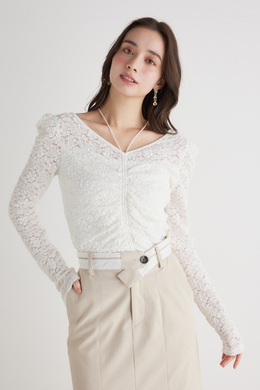 【SALE／10%OFF】rienda バンピーレースFIT TOP リエンダ トップス カットソー・Tシャツ ホワイト ブラック【送料無料】のサムネイル