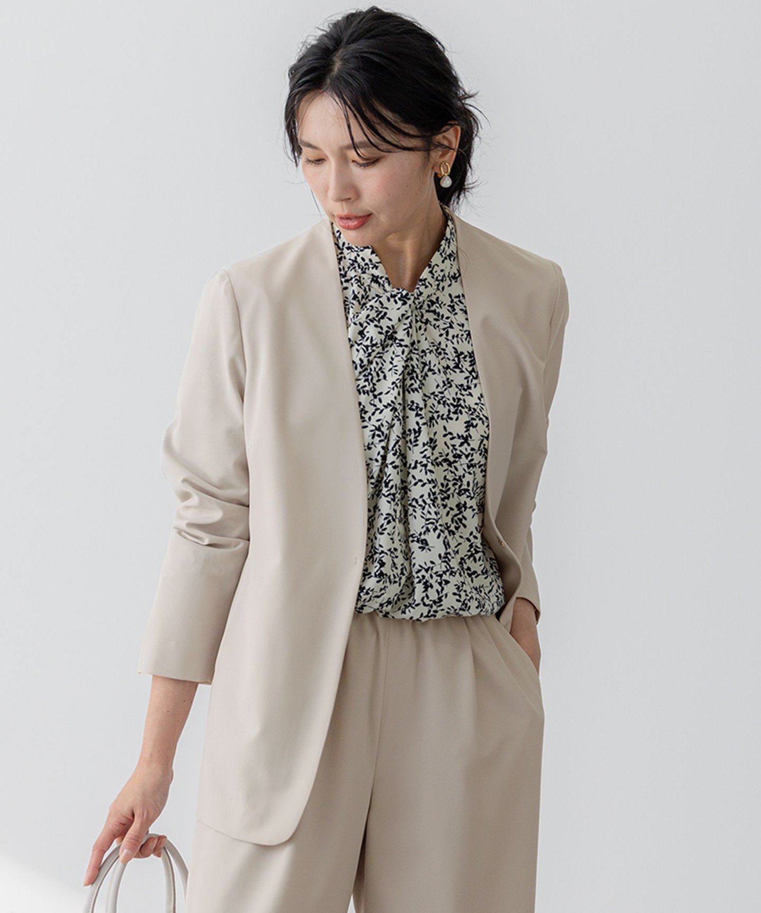 23区 【セットアップ対応/洗える】2WAYストレッチツイル ジャケット ニジュウサンク ジャケット・アウター ノーカラージャケット ブラック ベージュ ネイビー