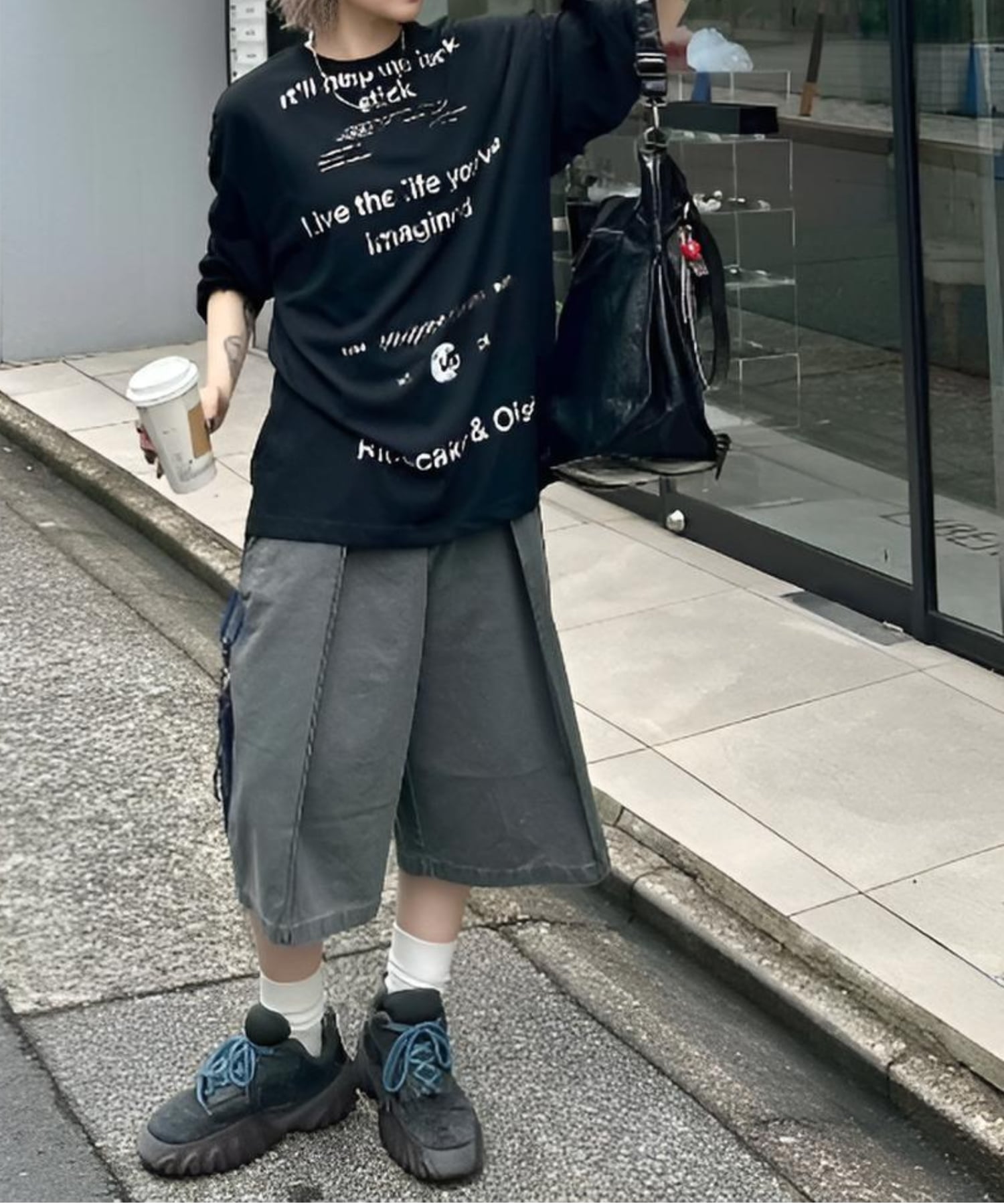 Chikashitsu + 【Chikashitsu +】antique like coating tote bag shoulder bag ネバーマインドザエックスユー／チカシツプラス バッグ ショルダーバッグ ブラック【送料無料】