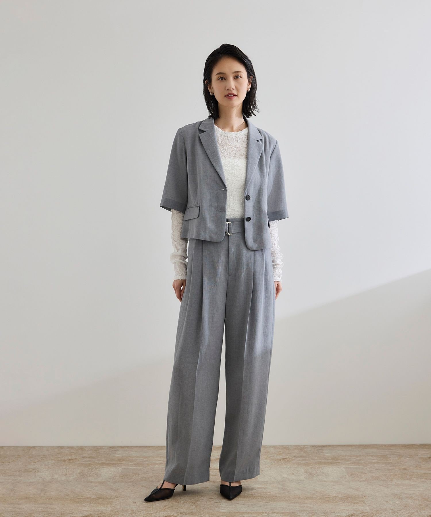 【SALE／20%OFF】ROPE' 【洗える】リネンライクコンパクトジャケット/セットアップ対応【WEB・一部店舗限定】 ロペ ジャケット・アウター テーラードジャケット・ブレザー ベージュ グレー【送料無料】