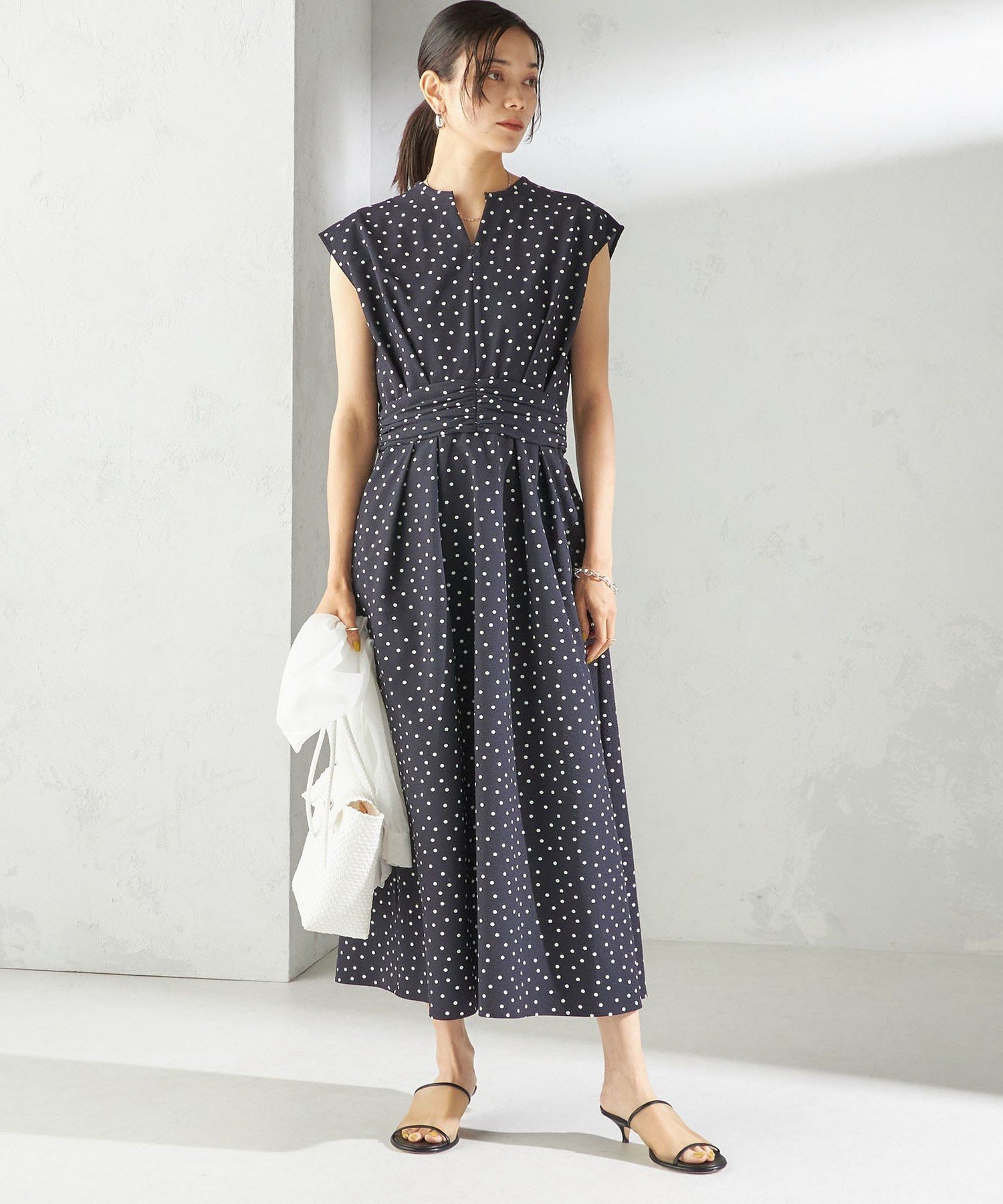 【SALE／40%OFF】SHIPS WOMEN 《予約》＜手洗い可能＞サッカー ストレッチ ドット 無地 フレンチ スリーブ ワンピース シップス ワンピース・ドレス ワンピース ブラック ネイビー【送料無料】