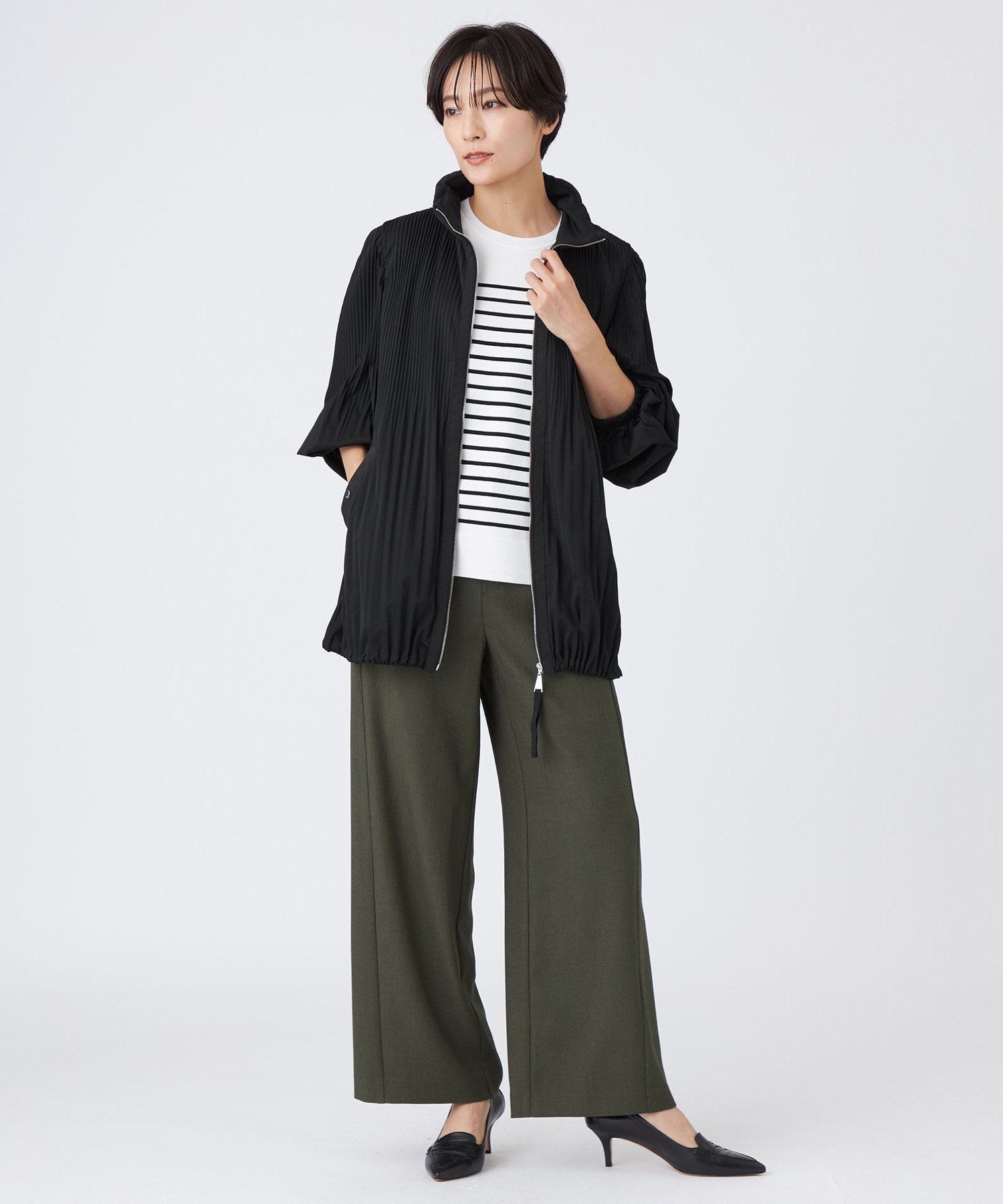 【はっ水】【防風】【ウォッシャブル】ジャージープリーツアウター エヴェックス バイ クリツィア ジャケット・アウター レインコート ブラック ベージュ