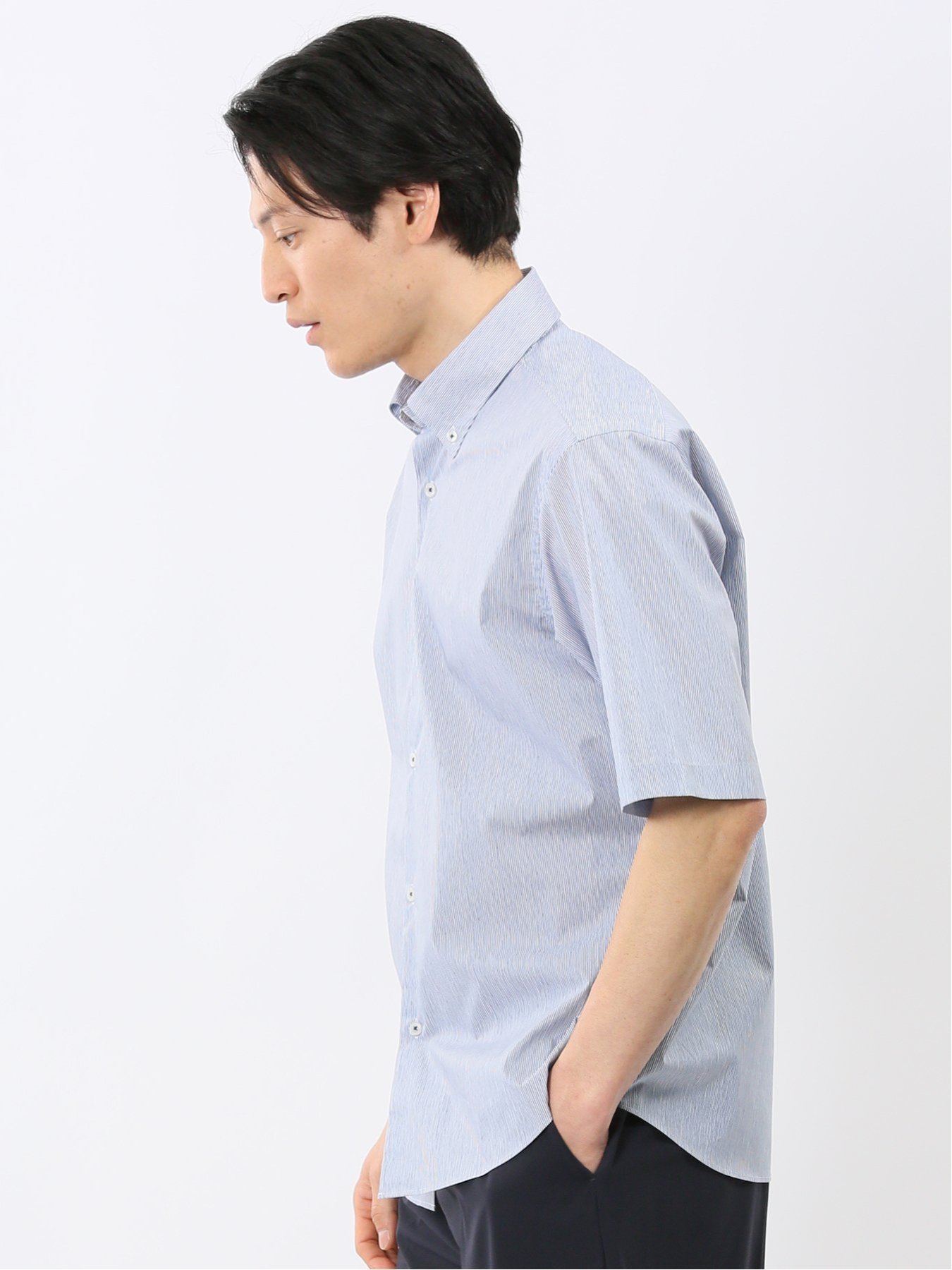 【SALE／10%OFF】TAKA-Q ストレッチ 綿混 ブロード ストライプ ボタンダウン 半袖 シャツ タカキュー トップス シャツ・ブラウス ブルー【送料無料】