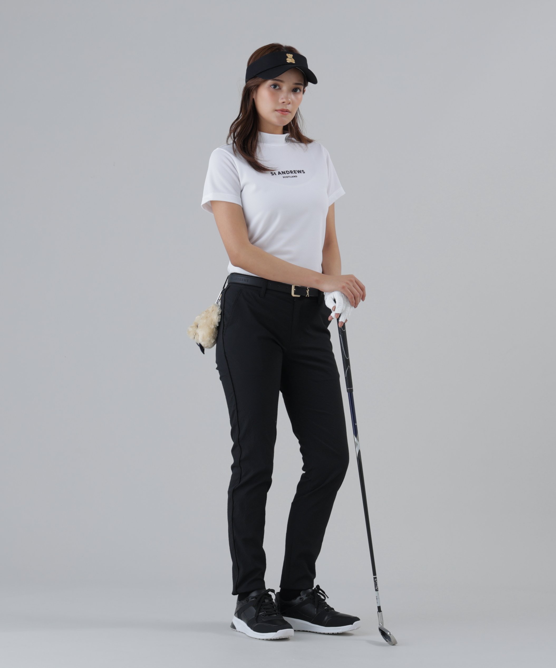 St ANDREWS ドビーサッカースキニーパンツ (WOMENS) セントアンドリュース パンツ その他のパンツ ブラック ホワイト