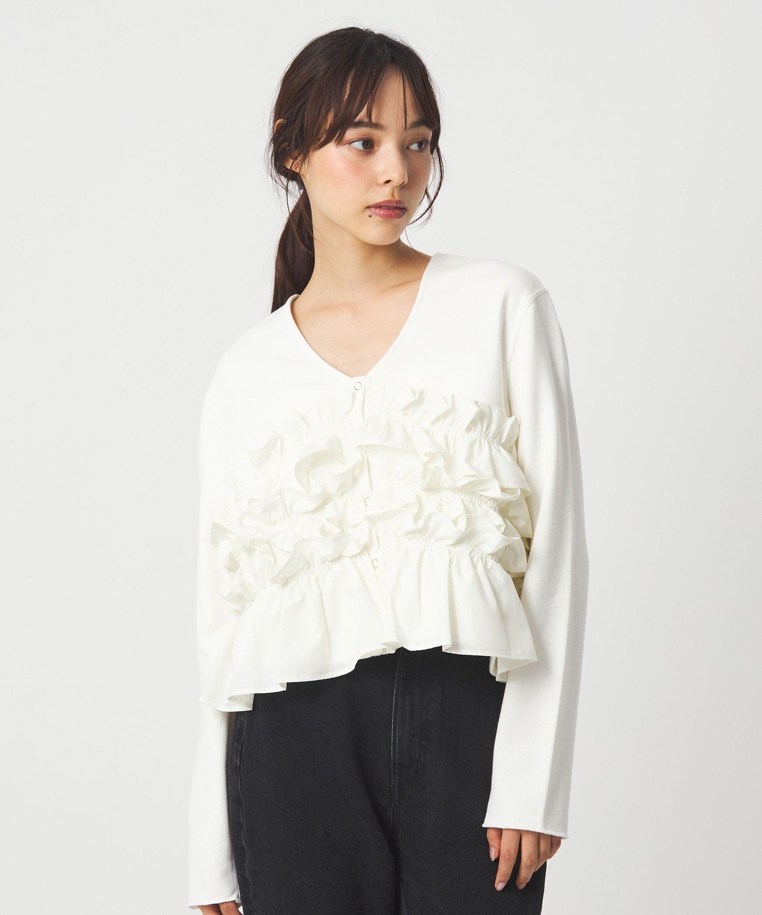 【SALE／40%OFF】EMMEL REFINES ＜EMMEL REFINES＞EM ミニウラケ フリル 2WAY カーディガン ユナイテッドアローズ アウトレット トップス カーディガン パープル ブラック ホワイト【送料無料】
