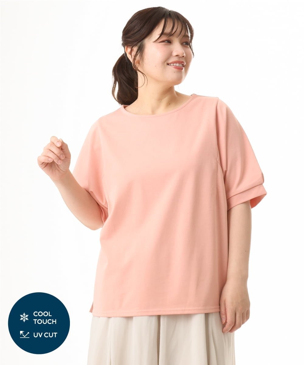 【大きいサイズ/UVカット】接触冷感パフスリーブカットソー エウルキューブ トップス カットソー・Tシャツ グレー ブラック オレンジ