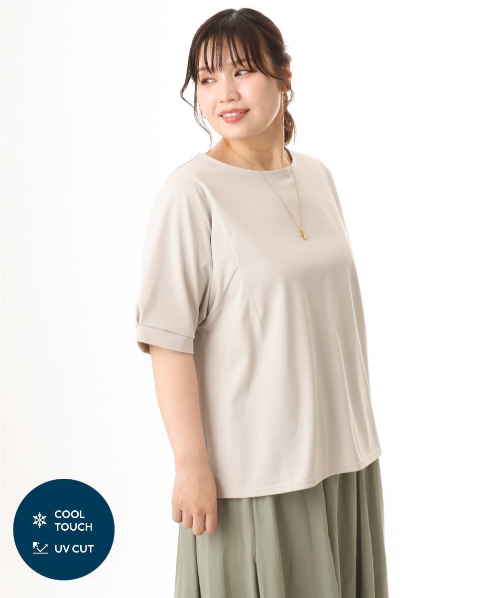 【大きいサイズ/UVカット】接触冷感パフスリーブカットソー エウルキューブ トップス カットソー・Tシャツ グレー ブラック オレンジ