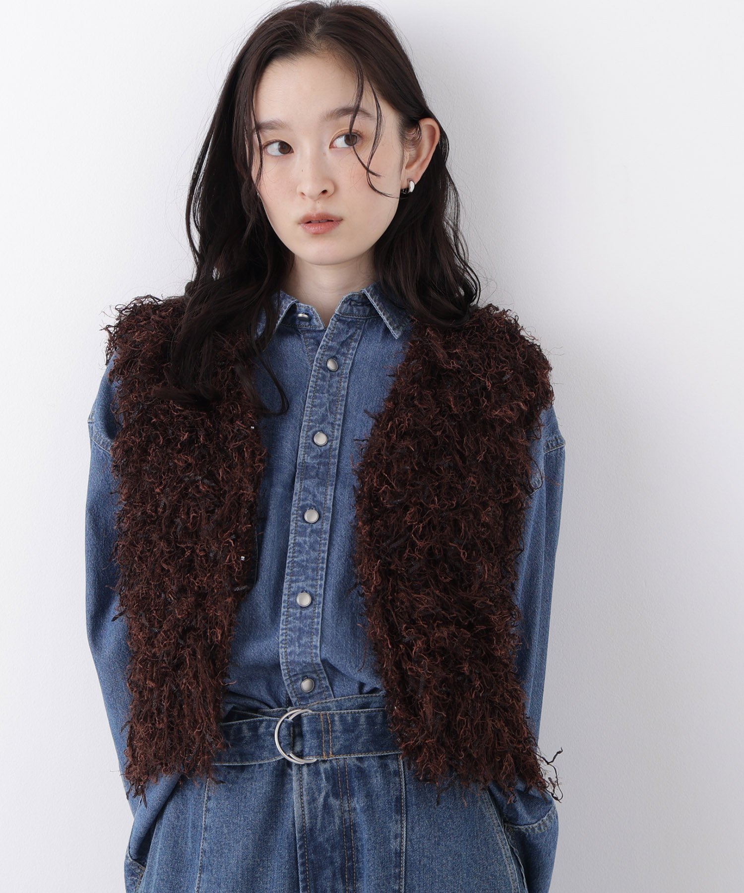 NATURAL BEAUTY BASIC ＜N.＞フェザーヤーンニット ナチュラルビューティベーシック トップス ニット グレー ブラウン