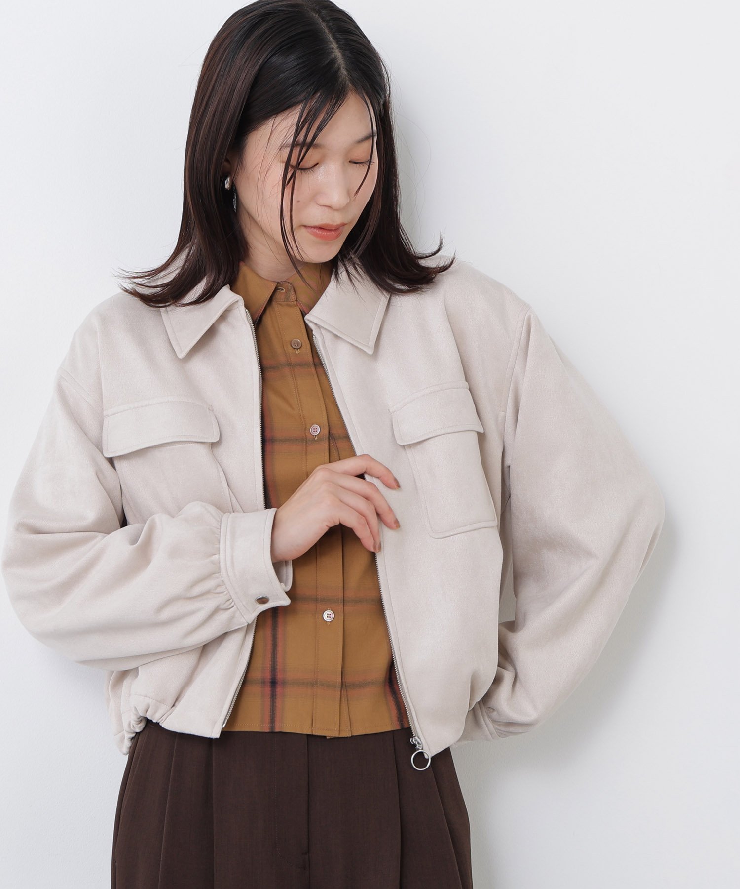 NATURAL BEAUTY BASIC ＜N.＞フェイクスエードステンカラーブルゾン ナチュラルビューティベーシック ジャケット・アウター ブルゾン・ジャンパー ベージュ ブラウン
