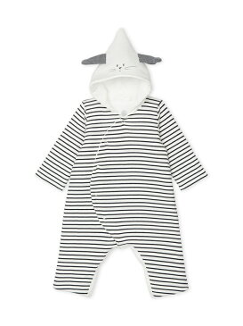 PETIT BATEAU (K)マリニエールフード付前開きロンパース プチバトー マタニティー/ベビー ロンパース/カバーオール ホワイト【送料無料】