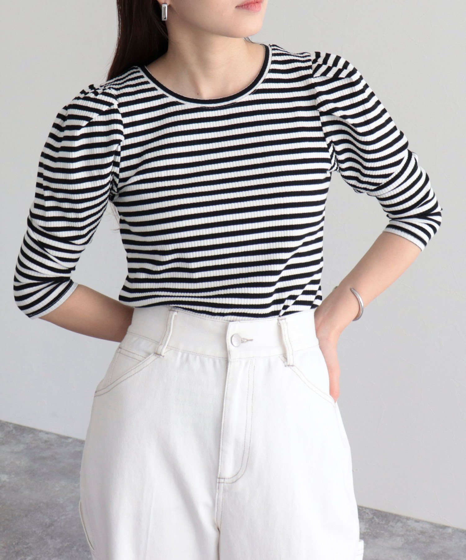 fredy emue 【fredyemueフレディエミュ】ボーダー袖ボリュームプルオーバー フレディ アンド グロスター トップス カットソー・Tシャツ ブラック ブルー ピンク【送料無料】のサムネイル