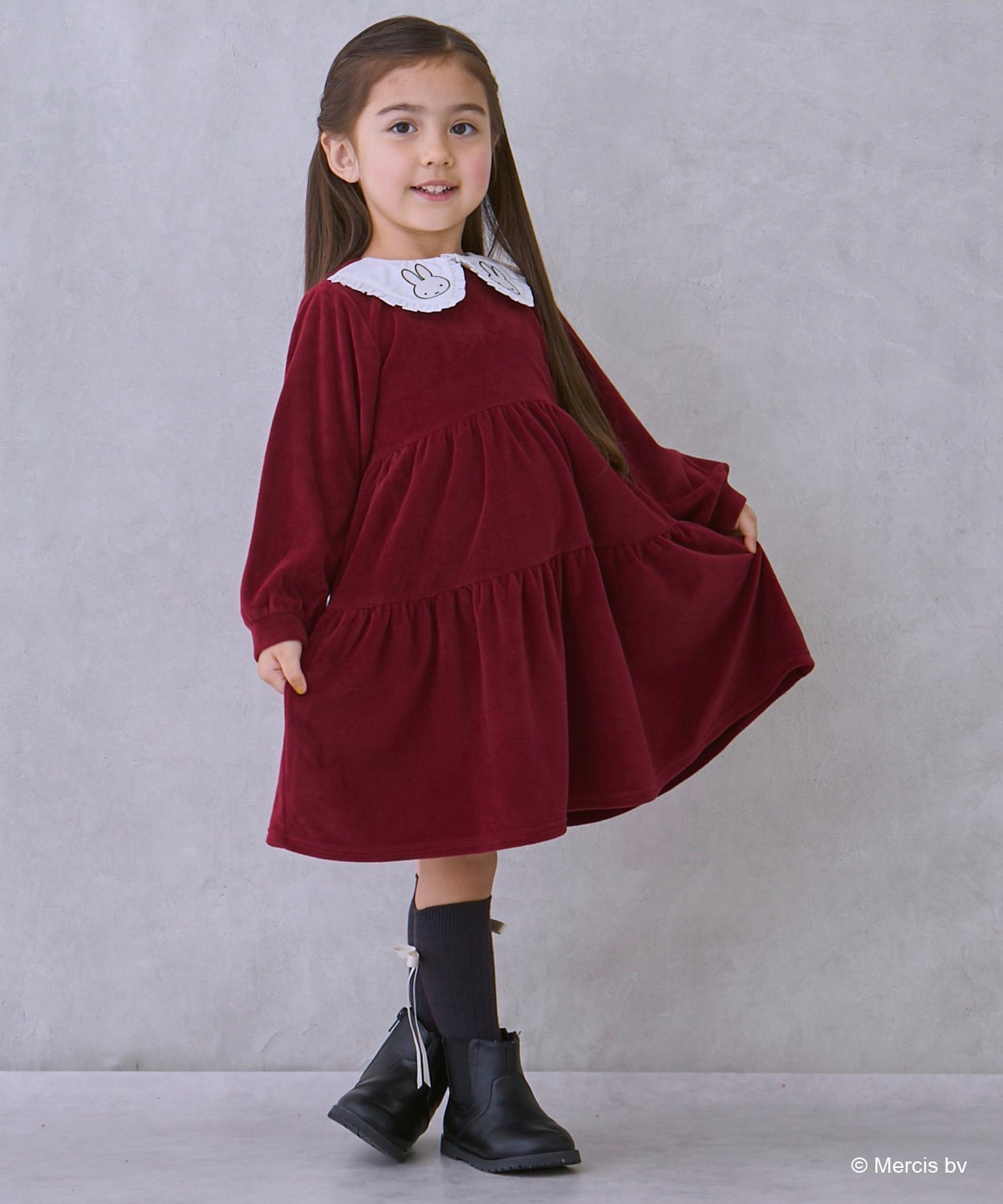 petit main 【miffy】衿ティアードワンピース ナルミヤオンライン ワンピース・ドレス シャツワンピース ホワイト グレーのサムネイル