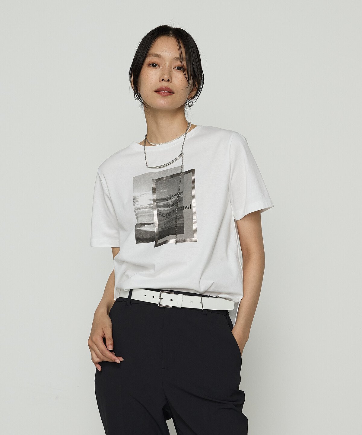 スーピマコットンポンチ フォトTシャツ コムサ トップス カットソー・Tシャツ ホワイト グレー ネイビー ブラウン