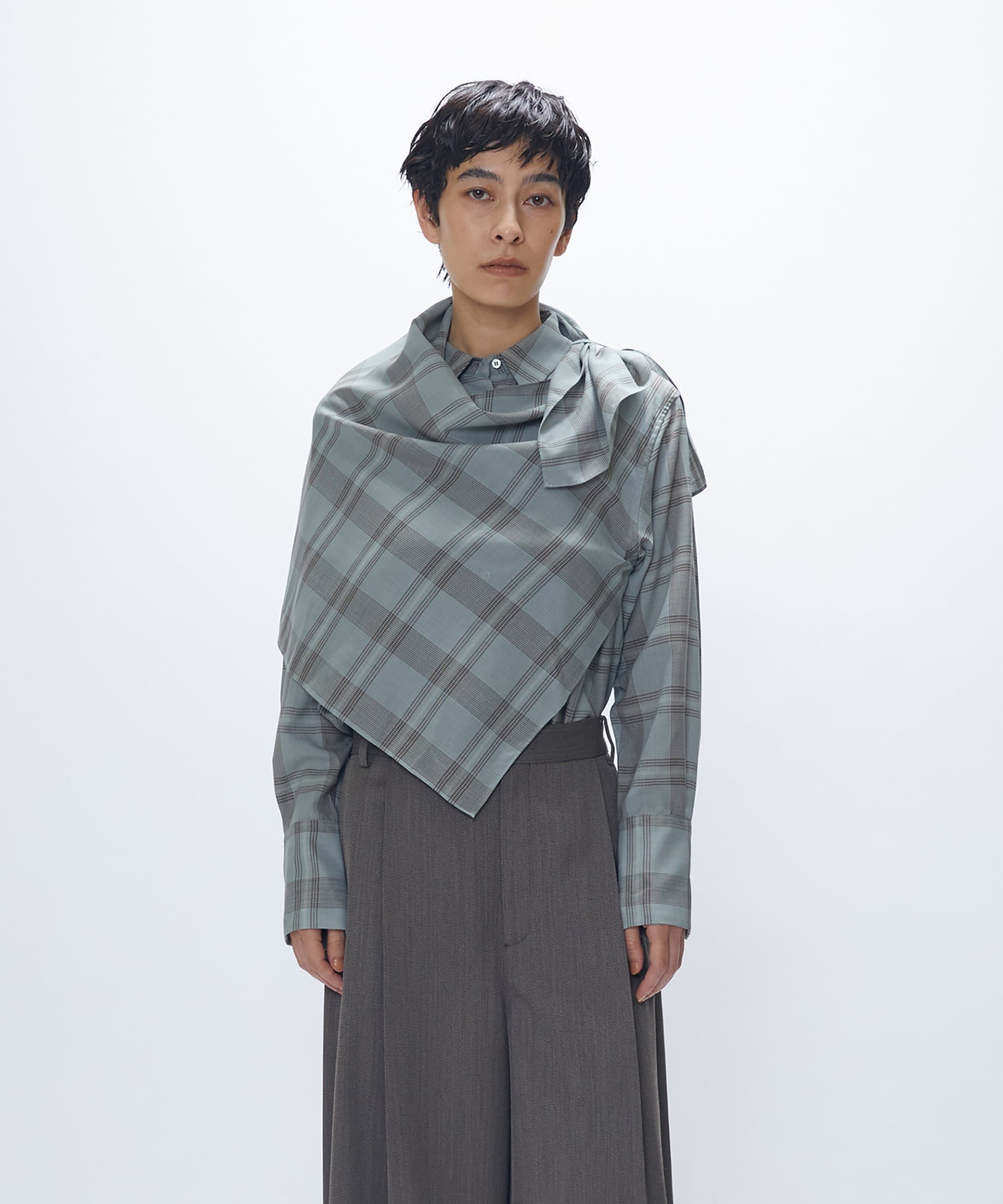 1er Arrondissement TWチェックスカーフシャツ プルミエアロンディスモン トップス シャツ・ブラウス グリーン