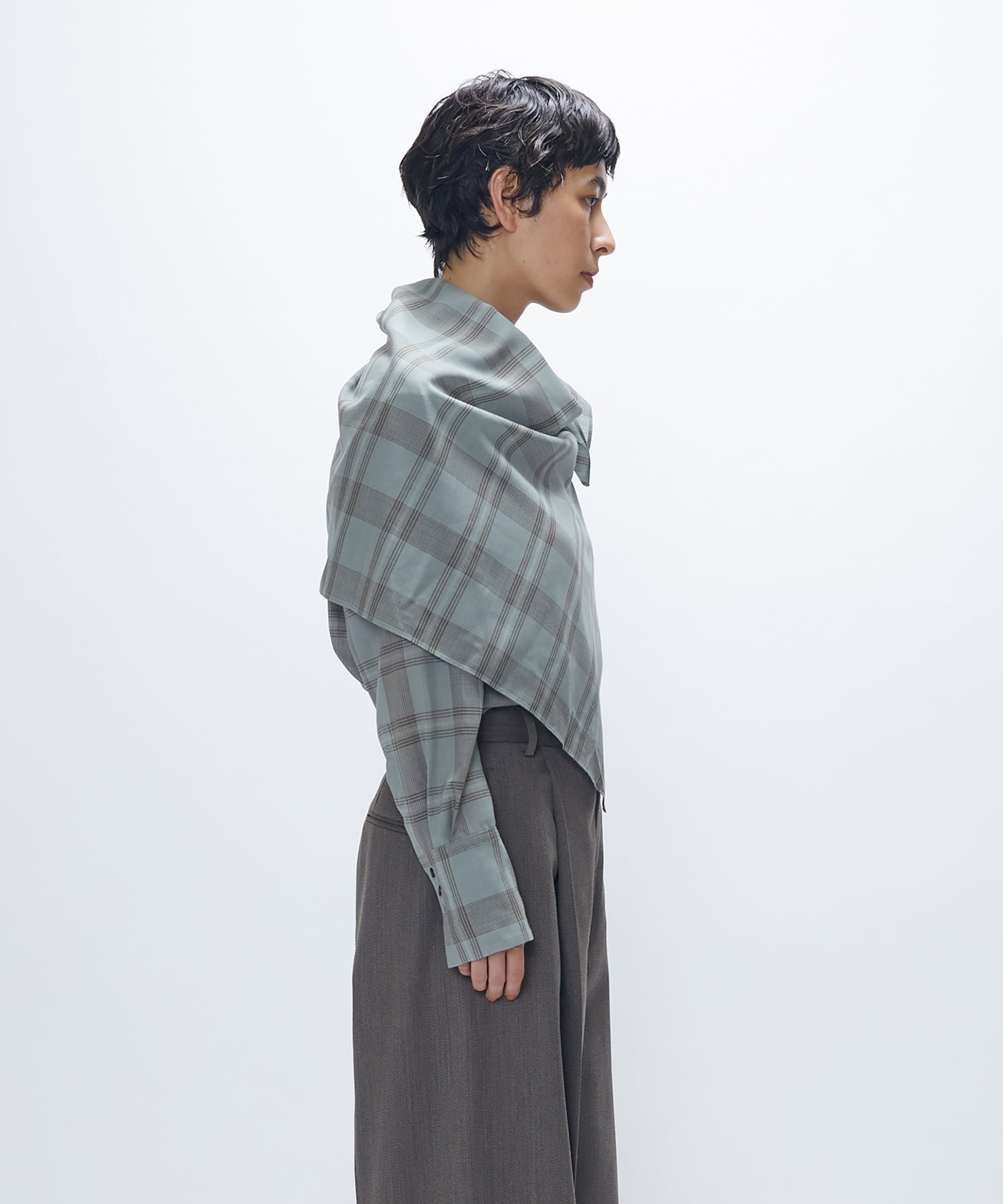 1er Arrondissement TWチェックスカーフシャツ プルミエアロンディスモン トップス シャツ・ブラウス グリーン