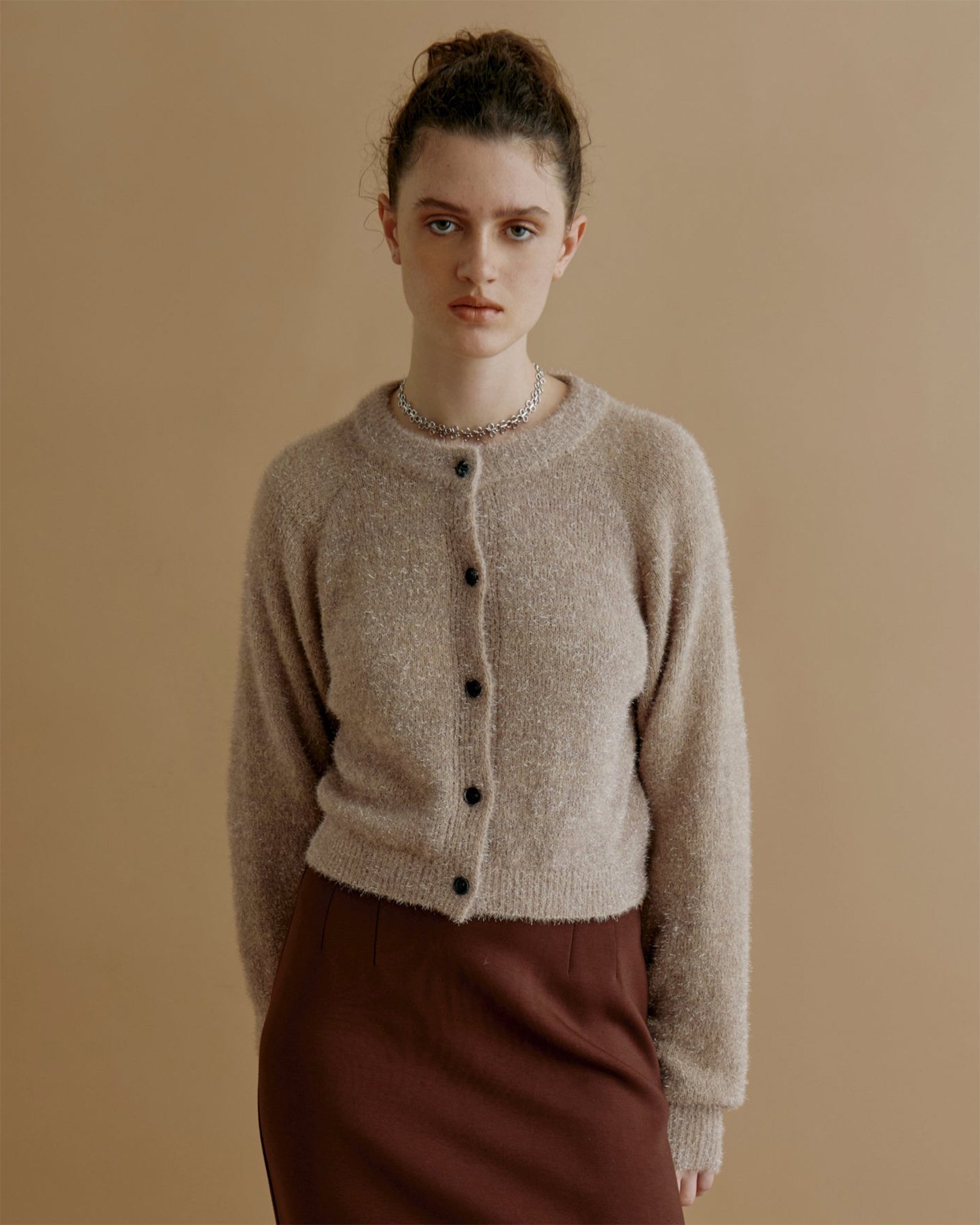 kiehtova kiehtova/GLITTER SHAGGY KNIT /ニット グリッター カーディガン フォブ トップス カーディガン ベージュ ホワイト グレー ブラック【送料無料】