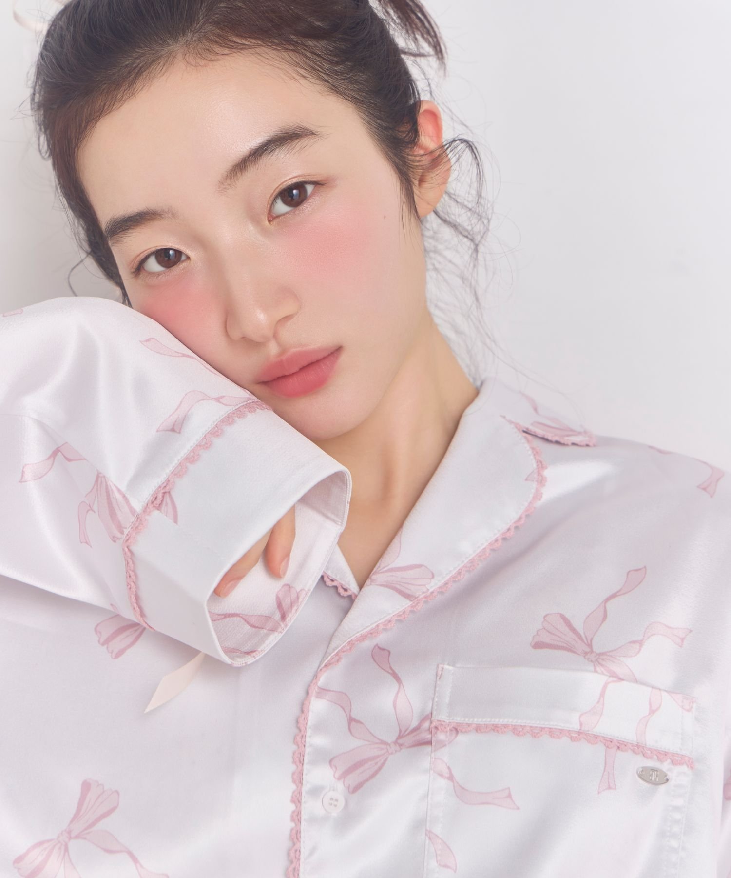 Heather 【Philly chocolate×Heather】リボンサテンルームウェア ヘザー インナー・ルームウェア その他のインナー・ルームウェア グレー ピンク