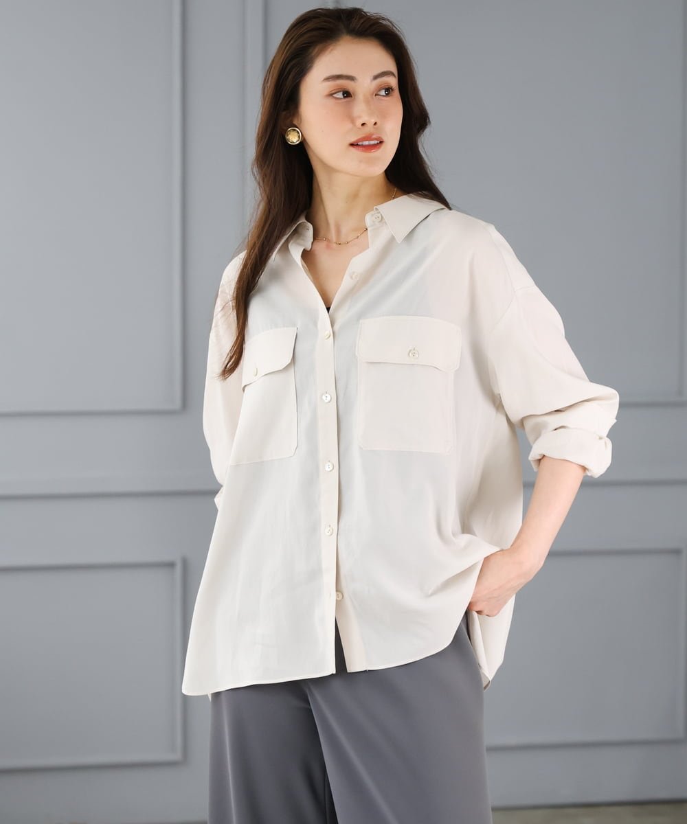 MICHEL KLEIN シアーツイルオーバーシャツ ミッシェルクラン トップス シャツ・ブラウス ホワイト ブラック