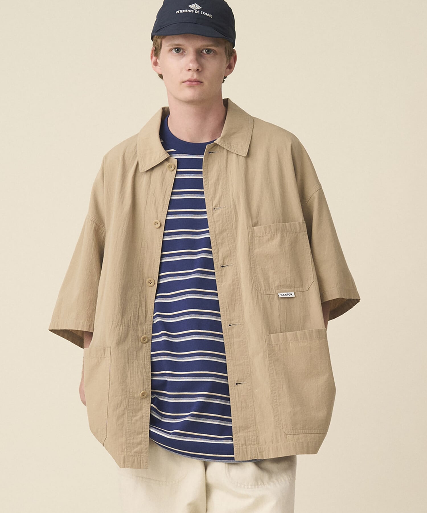 Bshop DANTON ｜ コットンブロード 半袖カバーオールシャツ MEN ビショップ トップス シャツ・ブラウス ネイビー ベージュ【送料無料】