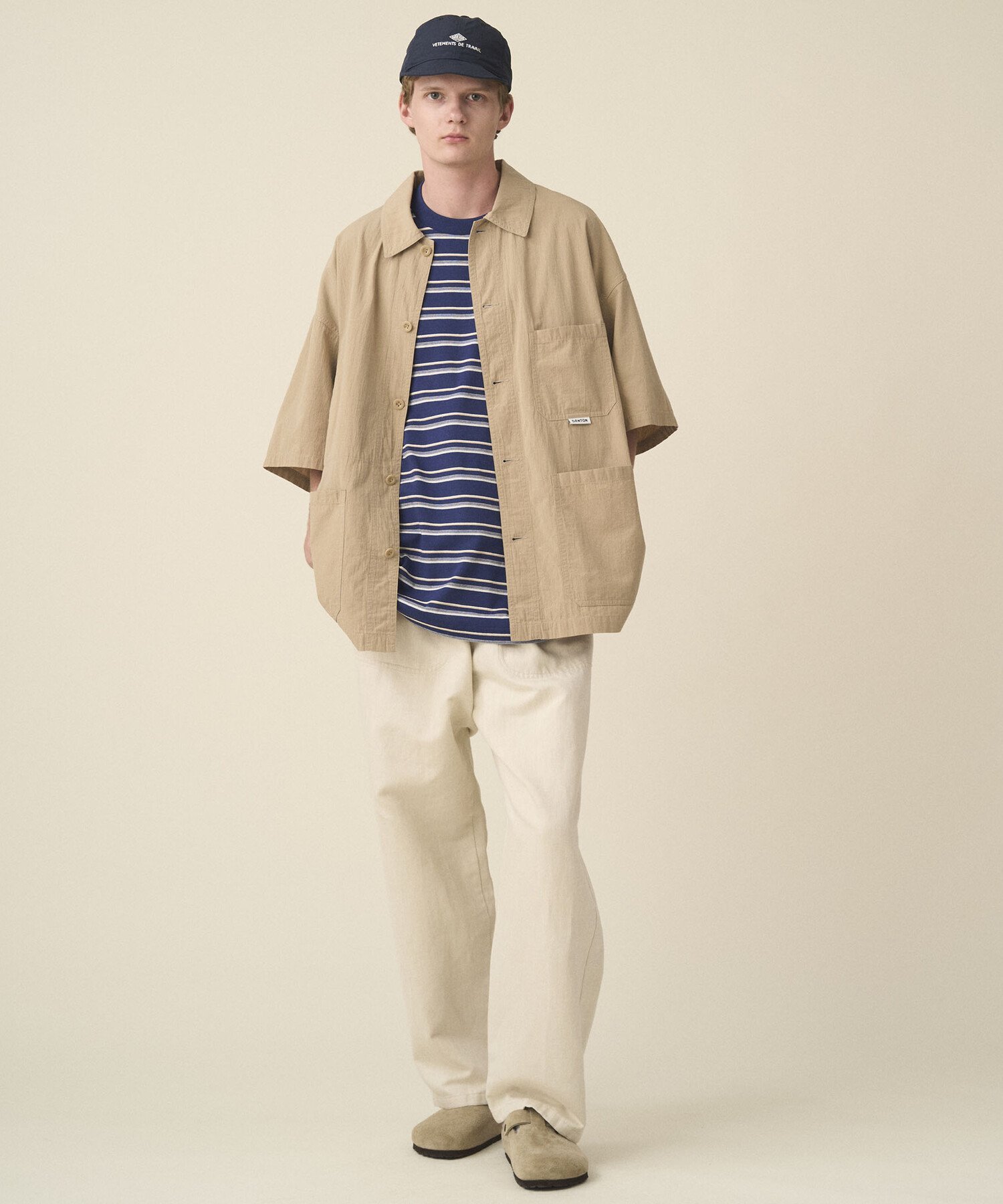 Bshop DANTON ｜ コットンブロード 半袖カバーオールシャツ MEN ビショップ トップス シャツ・ブラウス ネイビー ベージュ【送料無料】